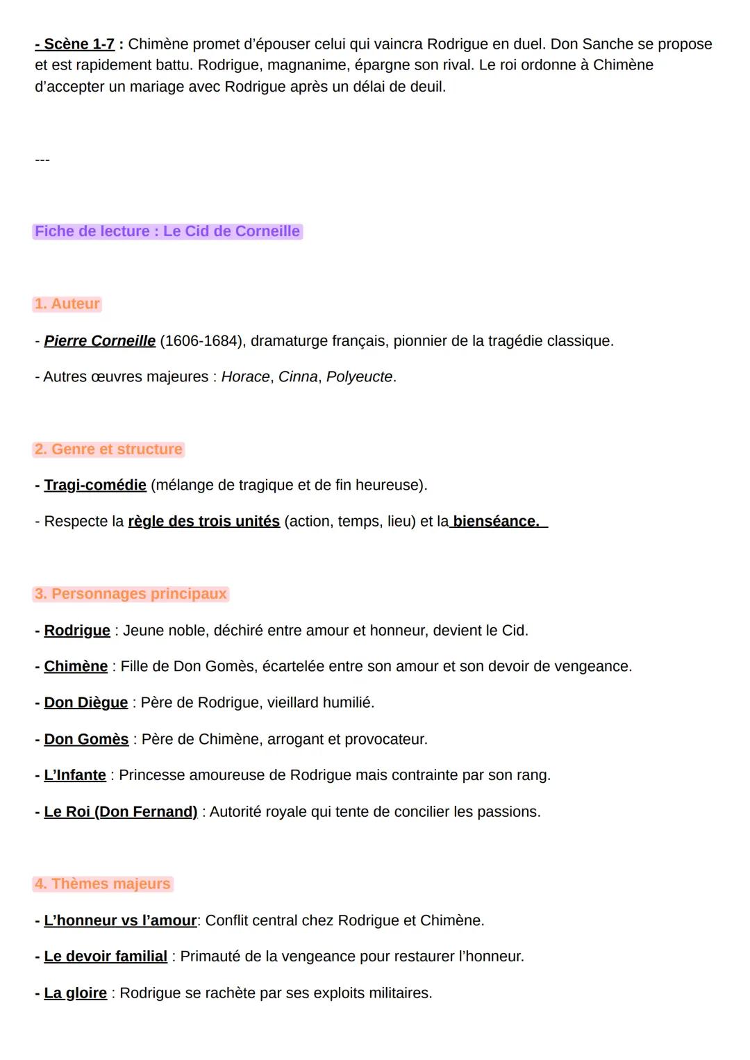 LE CID DE PIERRE CORNEILLE
Résumé par acte du *Cid* de Corneille:
Acte I: L'affront et la promesse
- Scène 1: Chimène et sa gouvernante, Elv