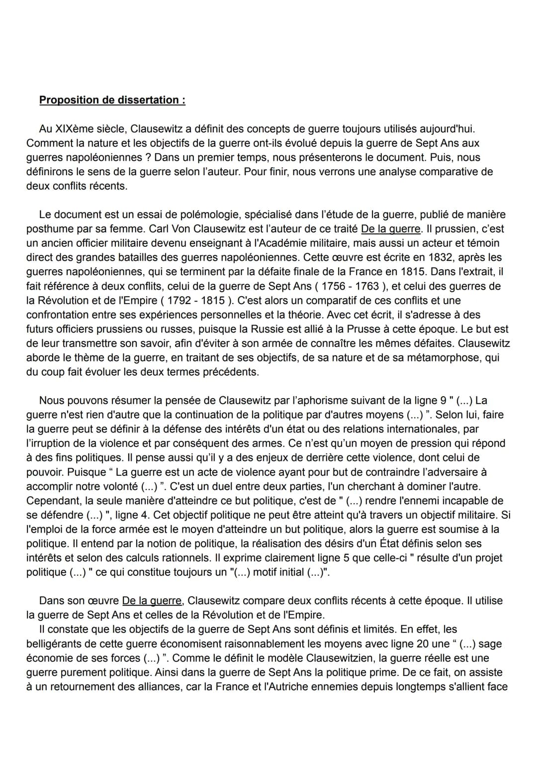 Étude critique d'un document HGGSP : La guerre selon Clausewitz
Document à l'étude : Les objectifs et la nature de la guerre selon Clausewit