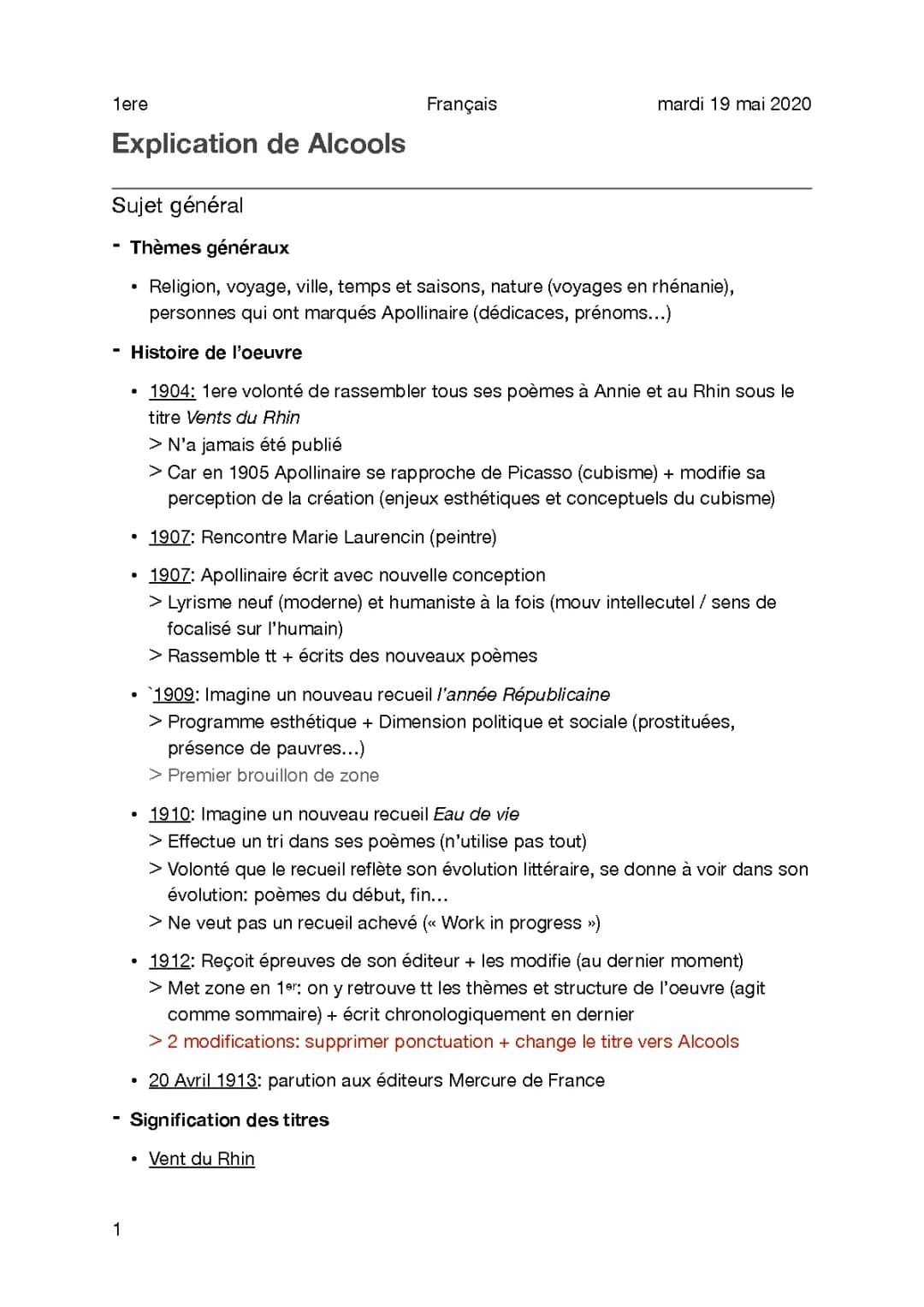 Résumé et Analyse de Alcools par Guillaume Apollinaire