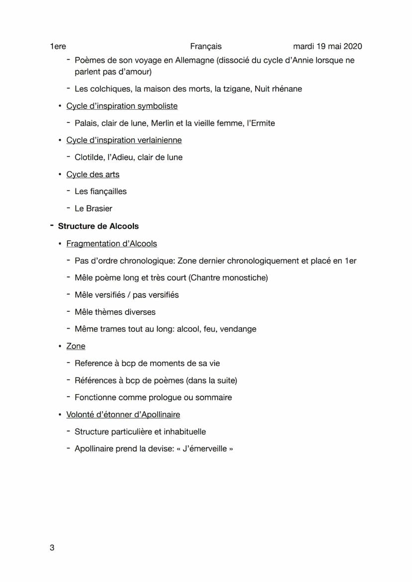 1ere
Explication de Alcools
Sujet général
1
●
Thèmes généraux
Religion, voyage, ville, temps et saisons, nature (voyages en rhénanie),
perso