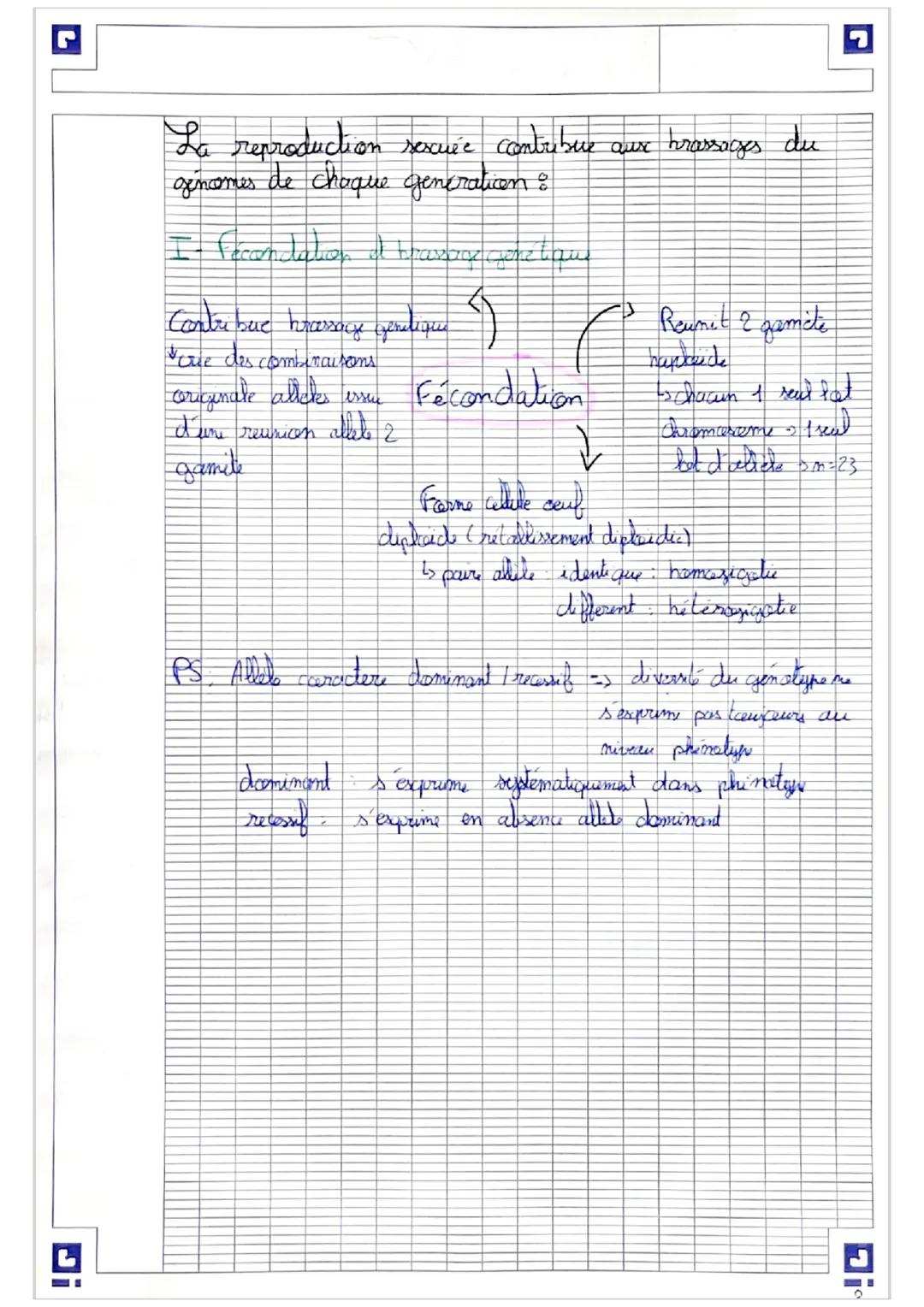 Acident's génétiques meiose participent à la discsification
gename
du
Gessing
cover
A
B
imegal.
.a
b
=> 2 chromosomes homologues qui sont ap