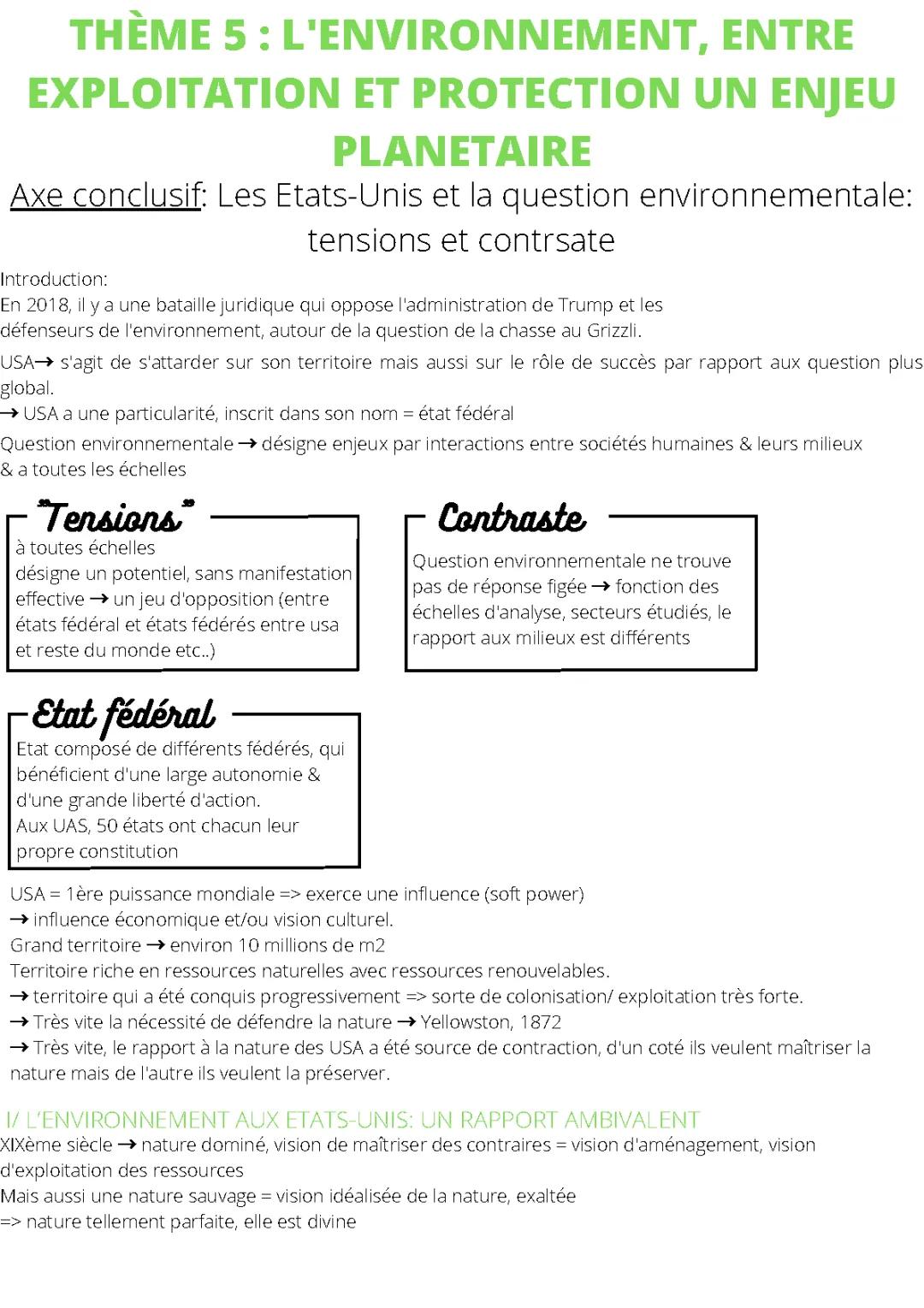 Les défis de l'environnement aux États-Unis : L'exploitation des ressources et la protection en Amérique