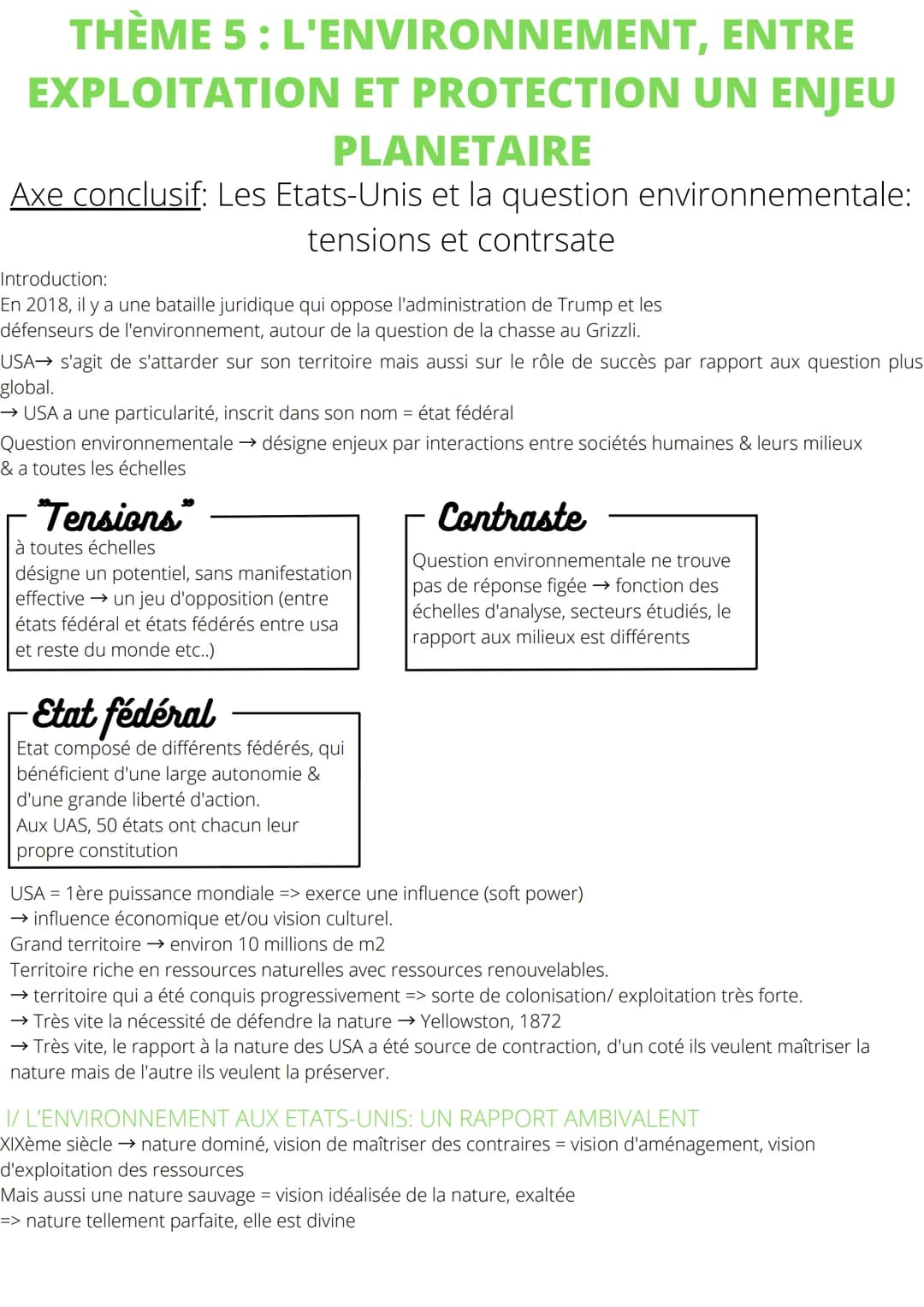 THÈME 5 : L'ENVIRONNEMENT,
ENTRE
EXPLOITATION ET PROTECTION UN ENJEU
PLANETAIRE
Axe conclusif: Les Etats-Unis et la question environnemental