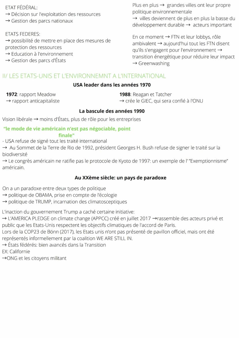 THÈME 5 : L'ENVIRONNEMENT,
ENTRE
EXPLOITATION ET PROTECTION UN ENJEU
PLANETAIRE
Axe conclusif: Les Etats-Unis et la question environnemental
