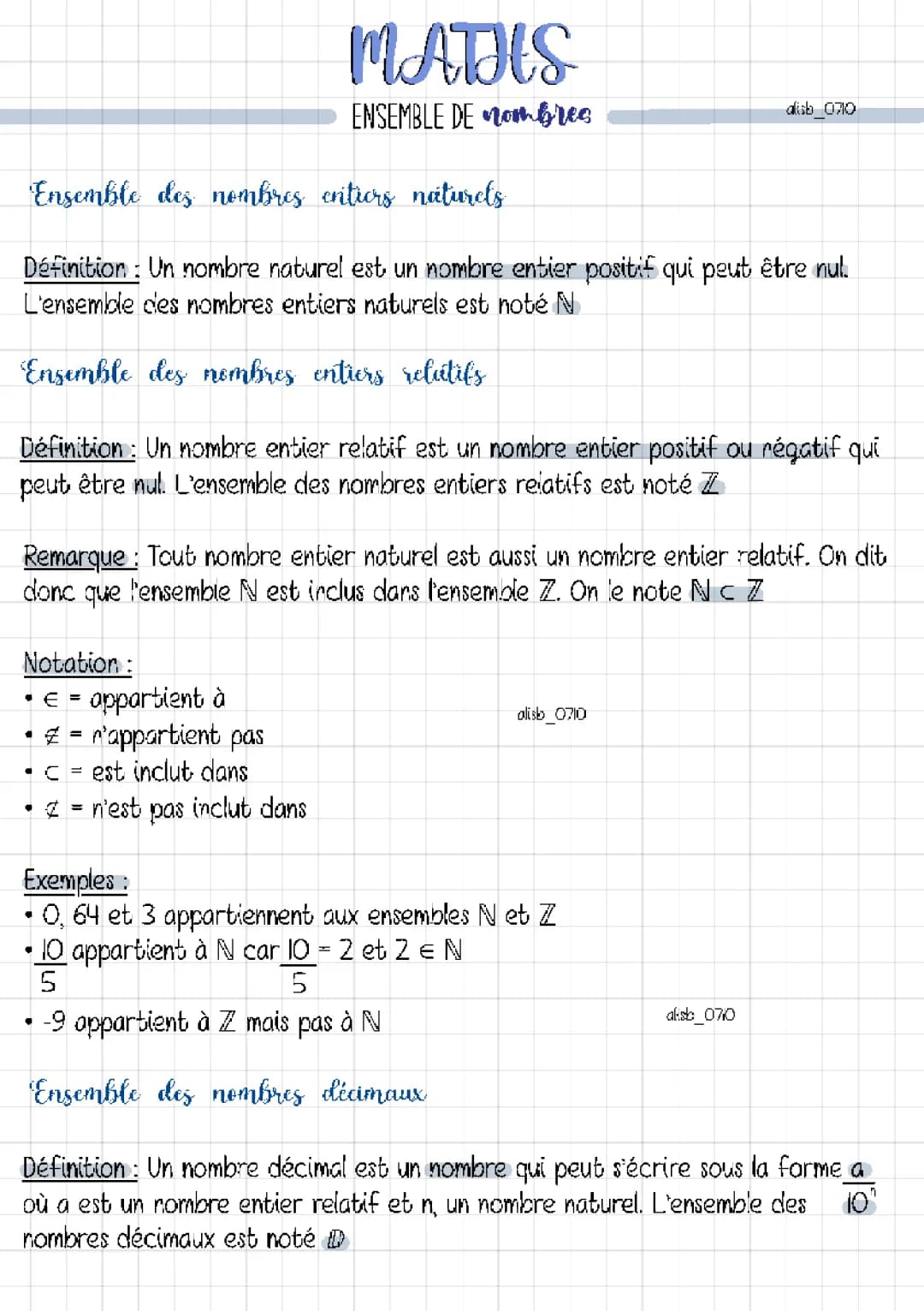Maths : Ensemble de nombres
