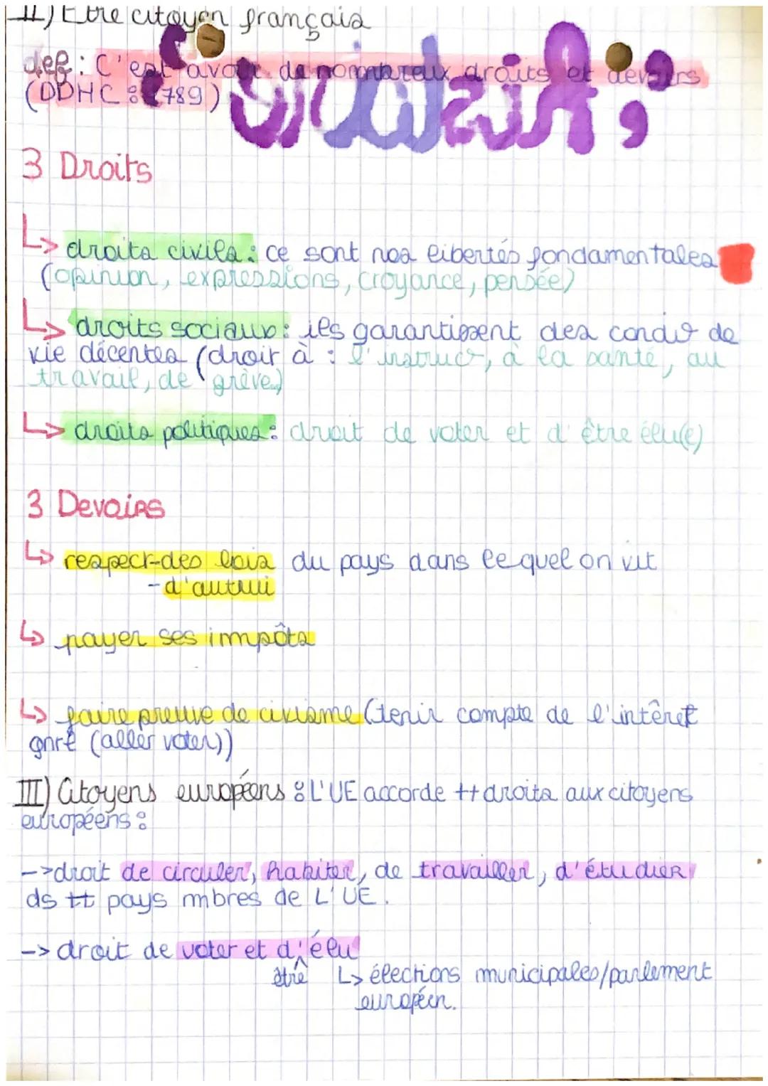 histoire"
CHAPITRE II) Nationalité et citoyenneté
La Nation et le citoyen
{ def: la nation = c'est un peuple qui vit sur un
même territoire 