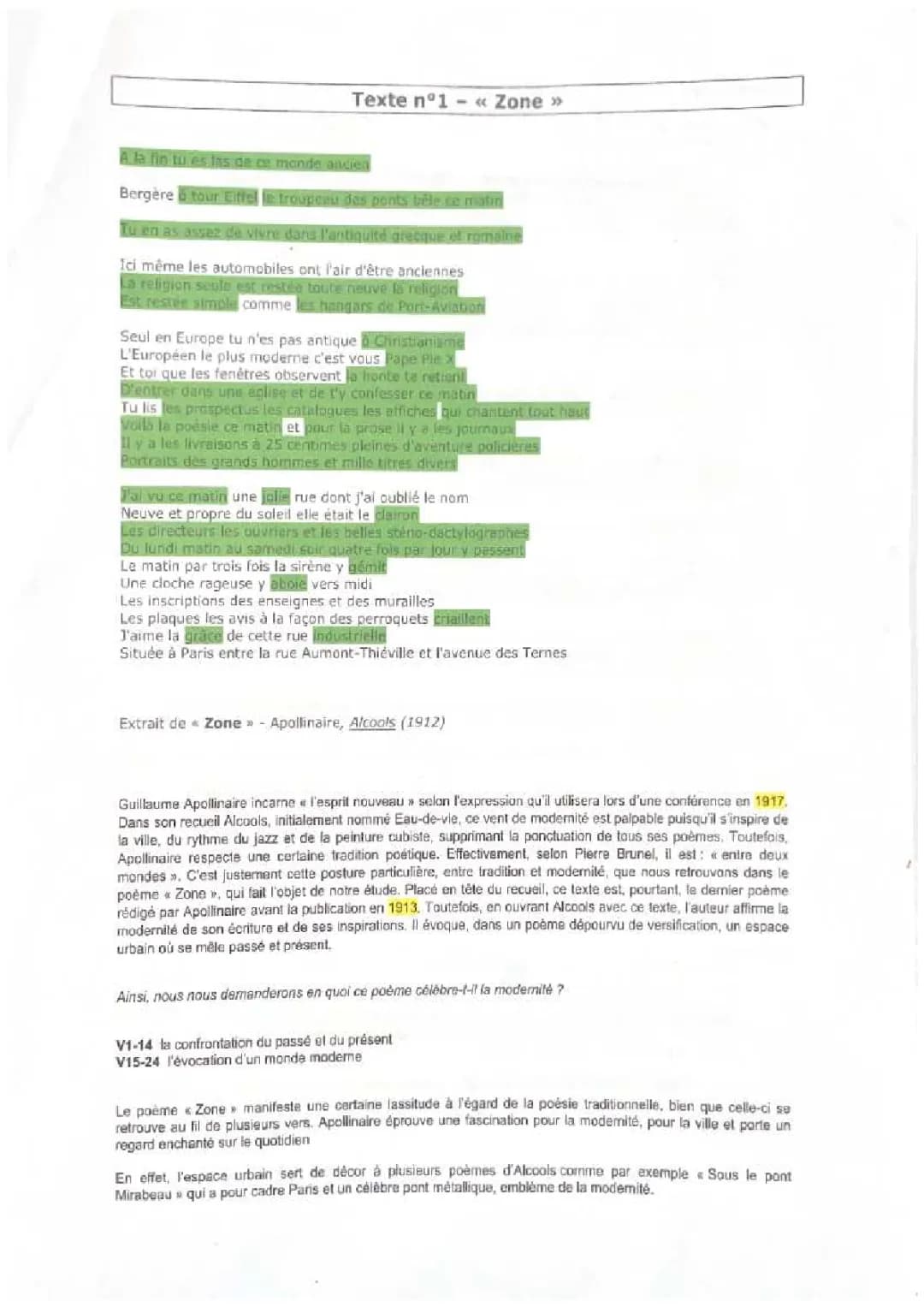 analyse linéaire « Zone » - Apollinaire