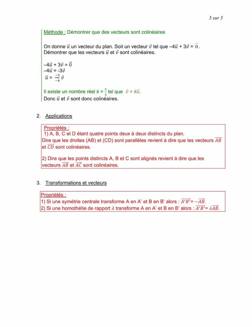 LES VECTEURS (Partie 2)
I. Produit d'un vecteur par un réel
1. Définition
Exemple:
Soit u un vecteur du plan.
Appliquer 5 fois la translatio