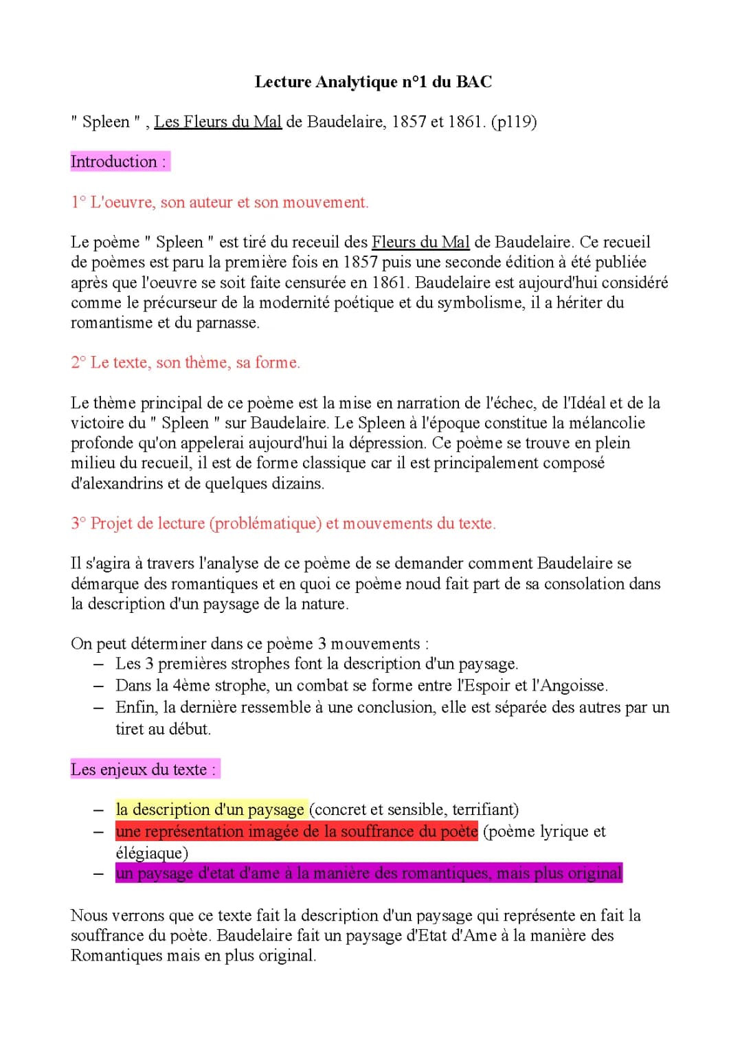 Analyse Linéaire de Spleen 4 Baudelaire - Poème des Fleurs du Mal
