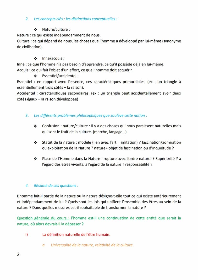 Leçon n°4 : La Nature.
Dimensions/perspectives étudiées : la connaissance : en quoi la raison (=faculté de connaître)
sépare l'homme de la n