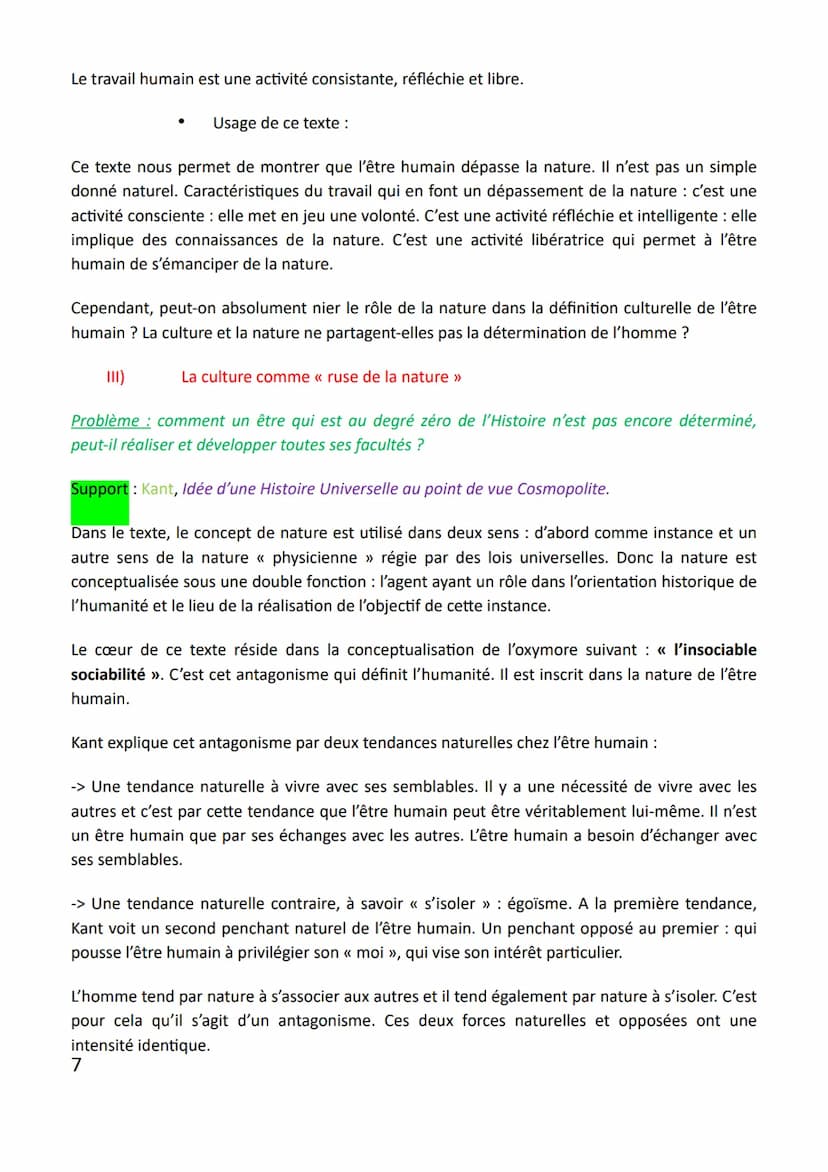 Leçon n°4 : La Nature.
Dimensions/perspectives étudiées : la connaissance : en quoi la raison (=faculté de connaître)
sépare l'homme de la n