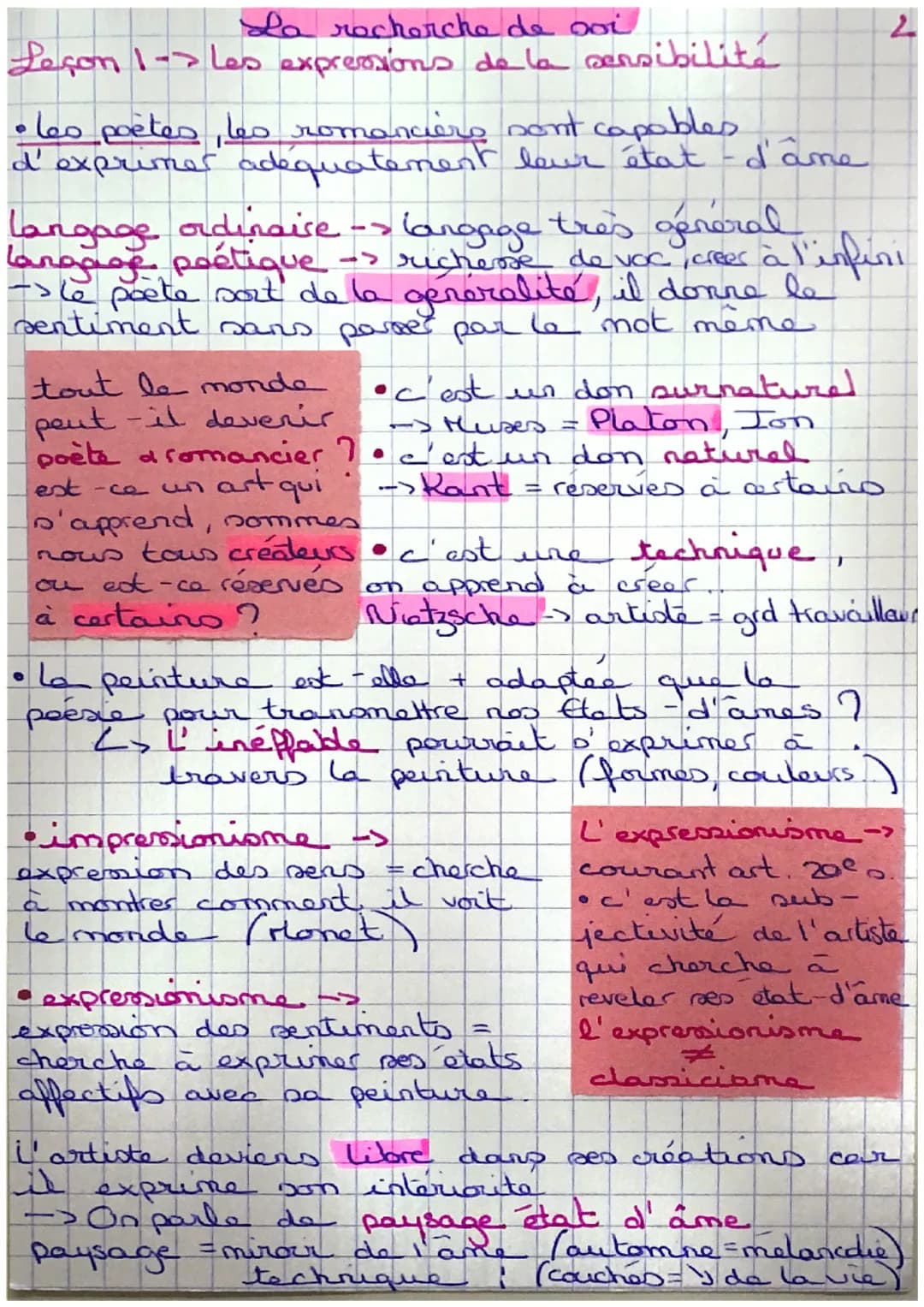 La recherche de soi
Leçon 1 -> Les expressions de la sensibilité
Socrate -> Se siècle ;"Connais - to
se toi-même
mut du romantisme
(18e - ig