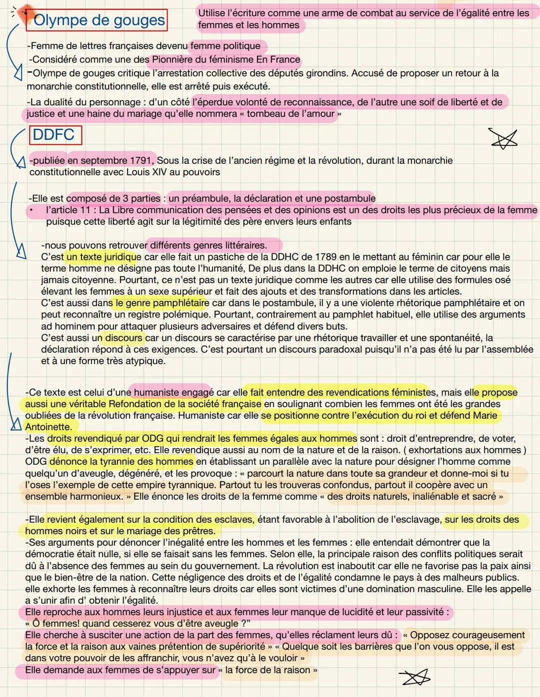 Dissertation Olympe de Gouges corrigé PDF - Tout savoir sur la DDFC avec analyse