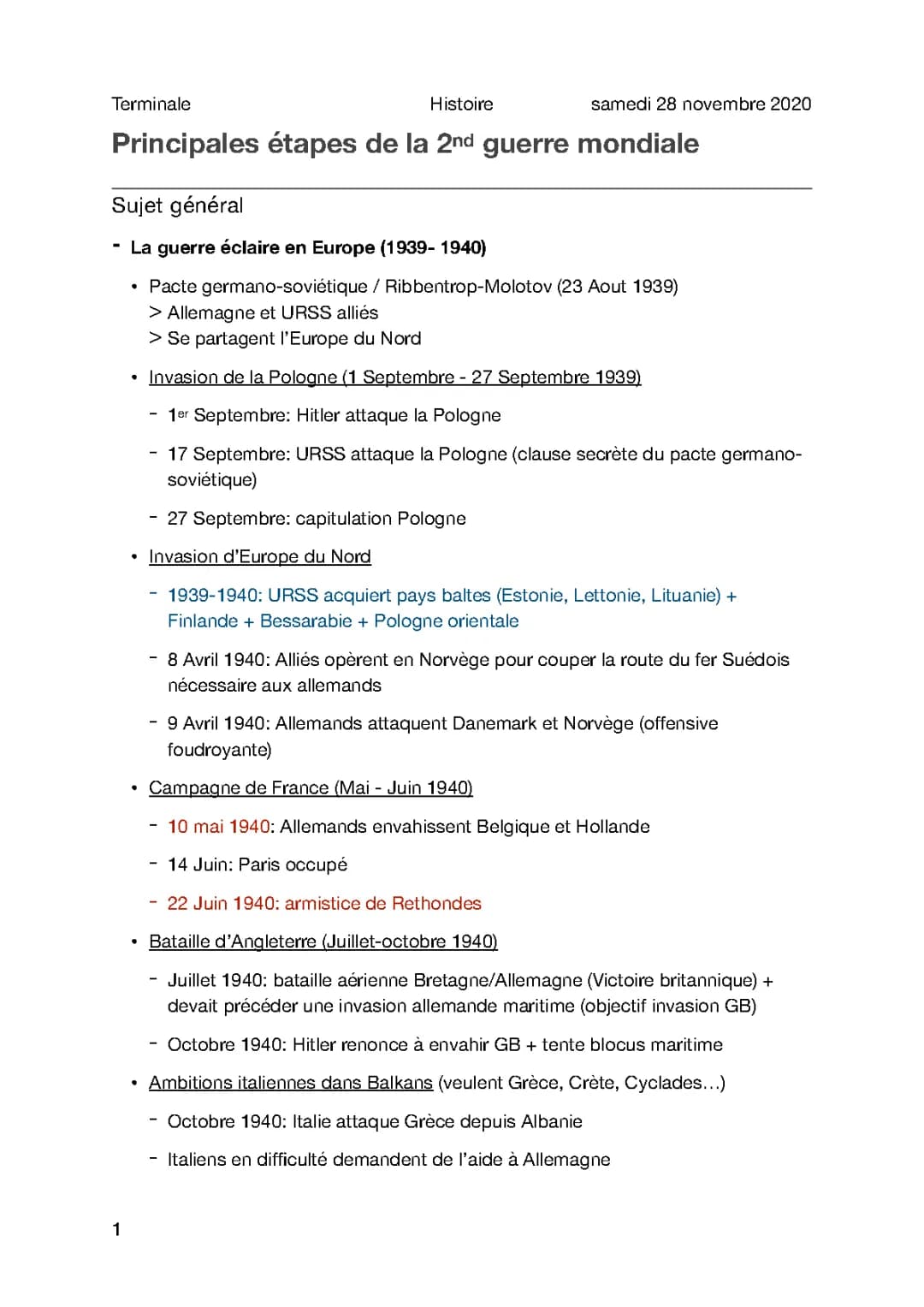 Cours - Etapes de la 2nd guerre mondiale