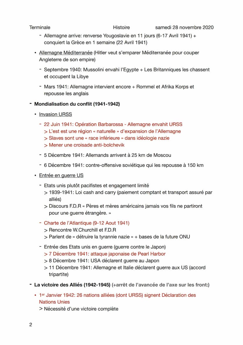 Histoire
Principales étapes de la 2nd guerre mondiale
Terminale
Sujet général
- La guerre éclaire en Europe (1939-1940)
• Pacte germano-sovi