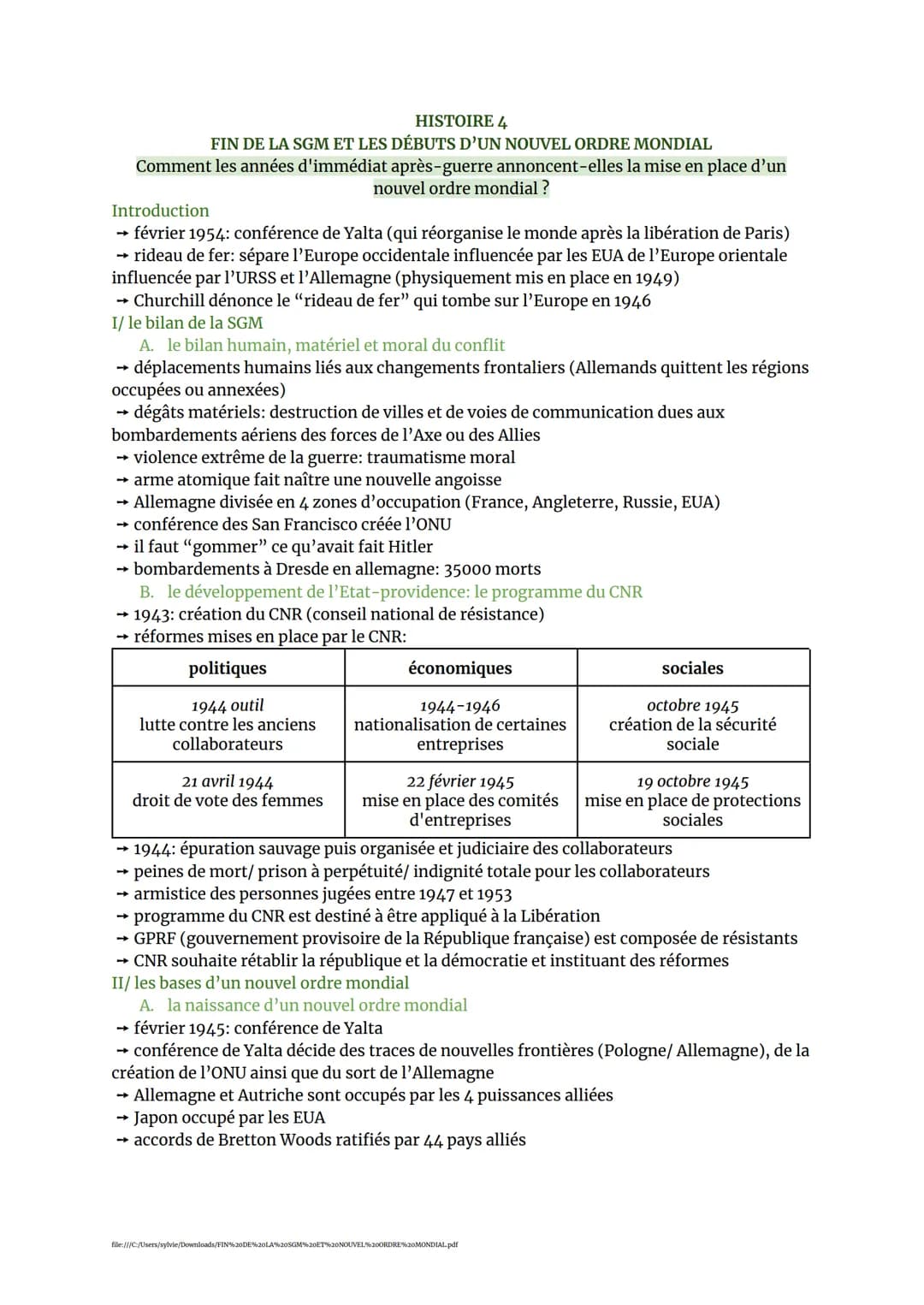 HISTOIRE 4
FIN DE LA SGM ET LES DÉBUTS D'UN NOUVEL ORDRE MONDIAL
Comment les années d'immédiat après-guerre annoncent-elles la mise en place