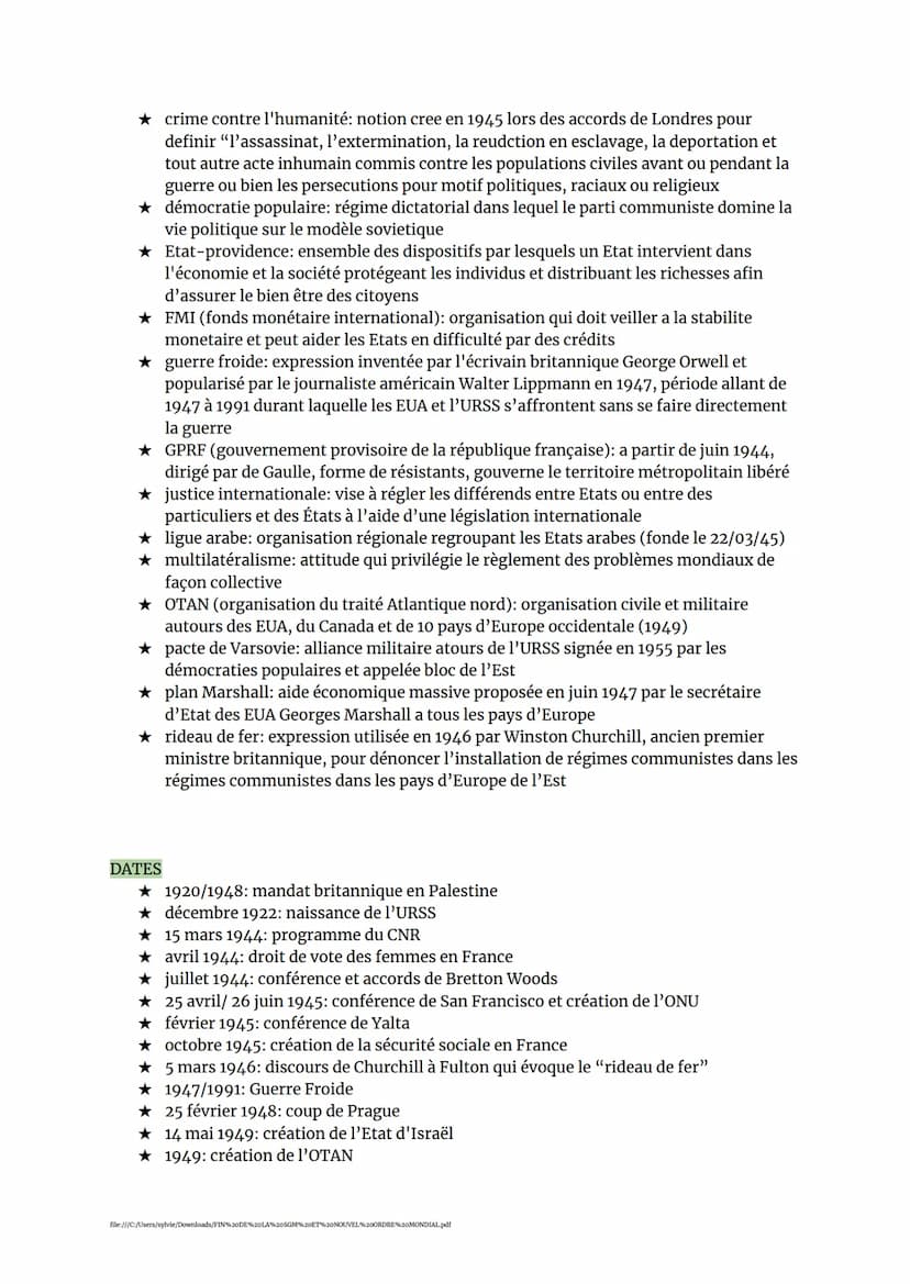HISTOIRE 4
FIN DE LA SGM ET LES DÉBUTS D'UN NOUVEL ORDRE MONDIAL
Comment les années d'immédiat après-guerre annoncent-elles la mise en place