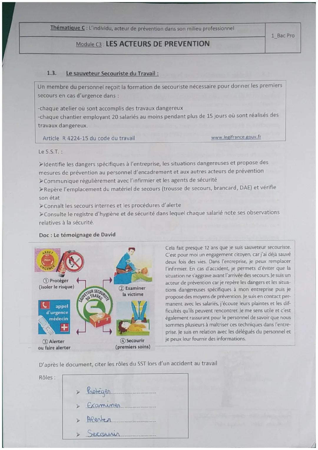 Thématique C: L'individu, acteur de prévention dans son milieu professionnel
Module C3: LES ACTEURS DE PREVENTION
Le chef d'entreprise joue 