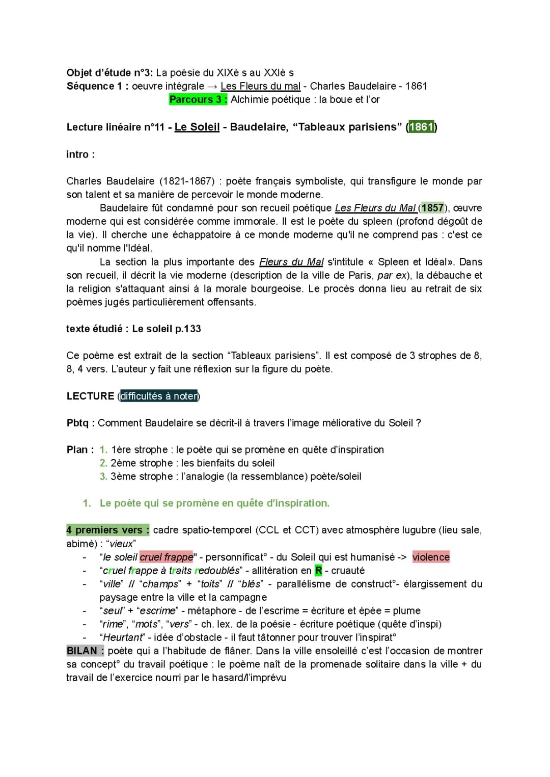 Le Soleil de Baudelaire - Texte, Analyse et Commentaire