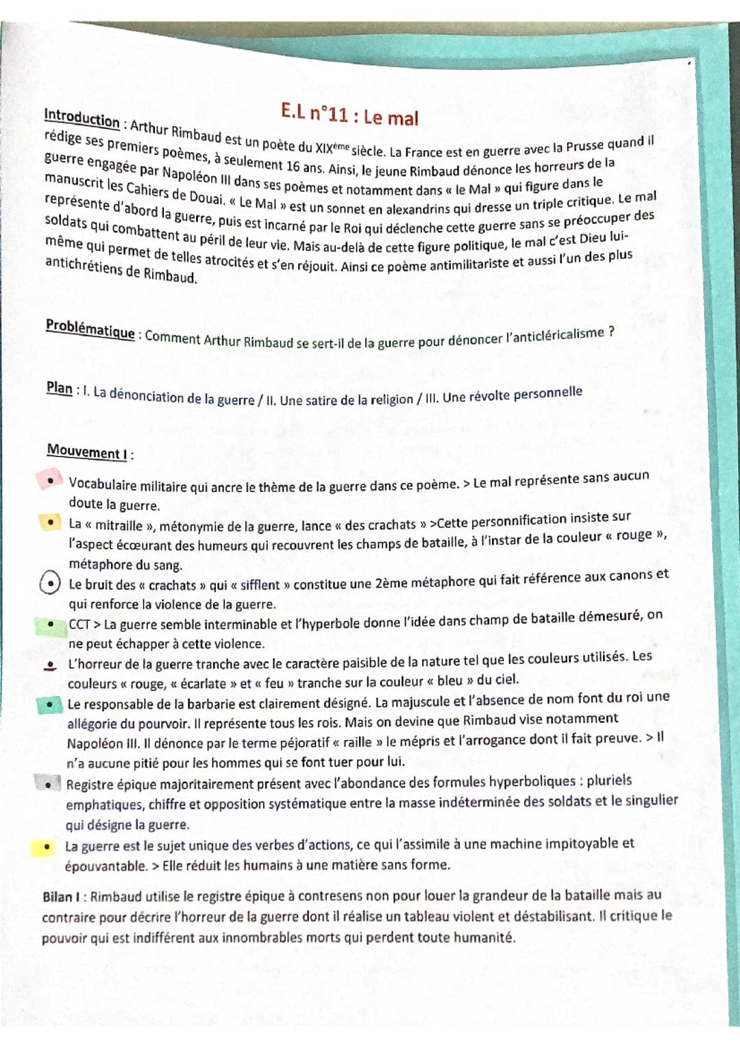Analyse linéaire le mal, les cahiers de Douai 