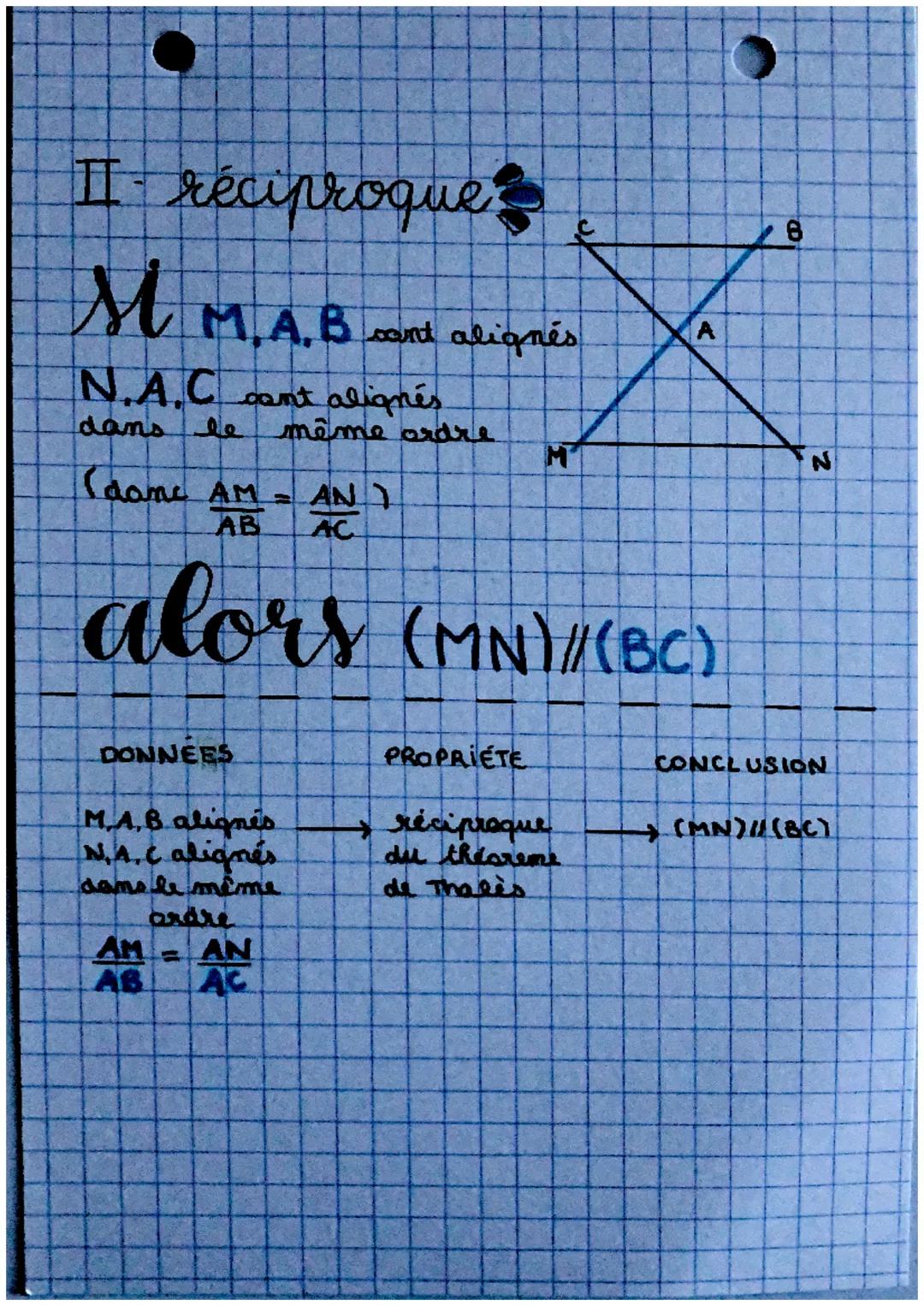 #maths
théorème O
de thales
I theoreme
si (MN) // (BC)
(+ A,M, B et A.N.C alignes) t
alors AM_ AN
AB AC
DONNÉES
AMB alignes
ANC alignes
(MN)