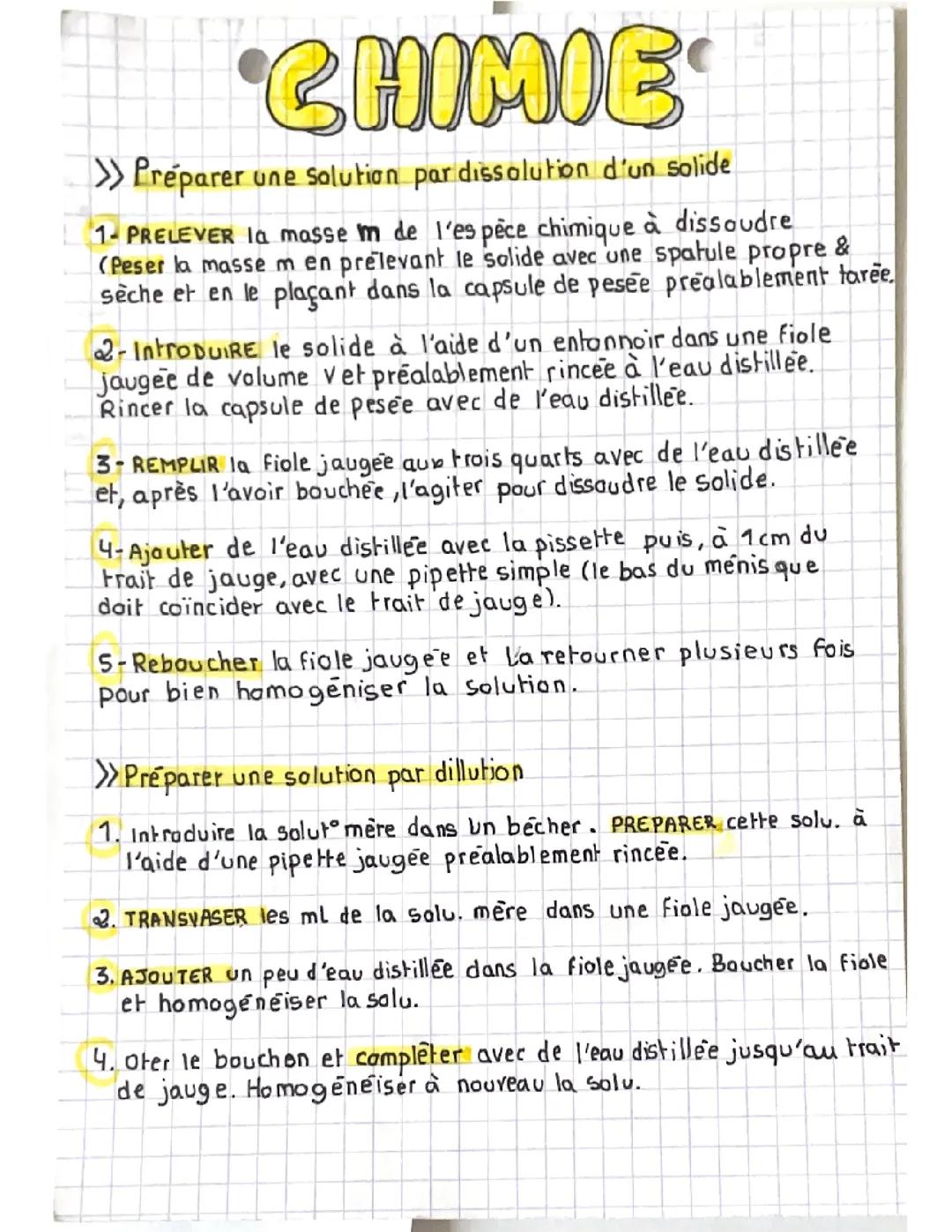 Protocole pour préparer une solution par dissolution d’un solide 