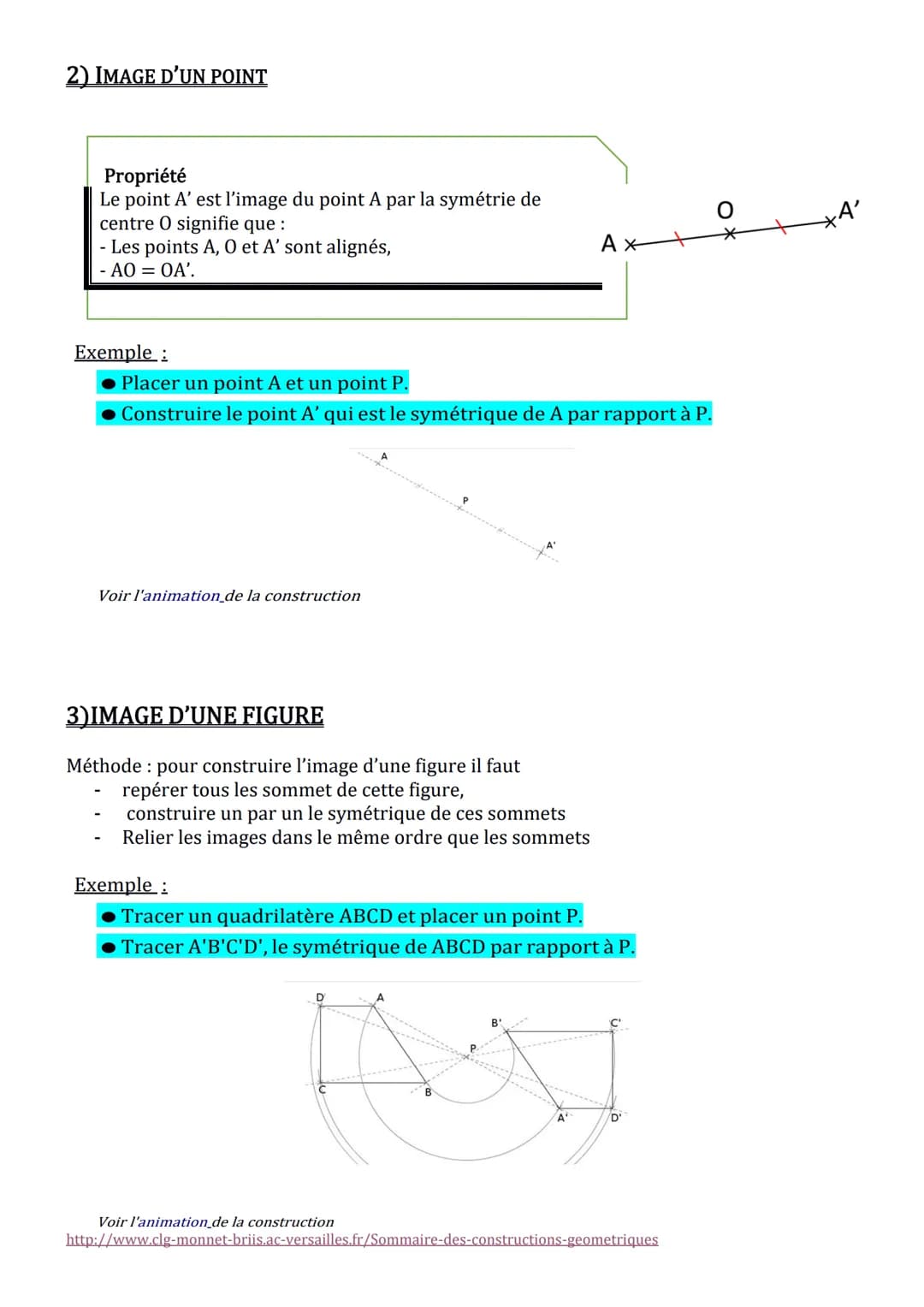 I - SYMETRIE AXIALE (RAPPELS)
Chapitre 5 - SYMÉTRIE CENTRALE
II
Le point M' est l'image du point M par la symétrie d'axe (d)
[MM'] est perpe