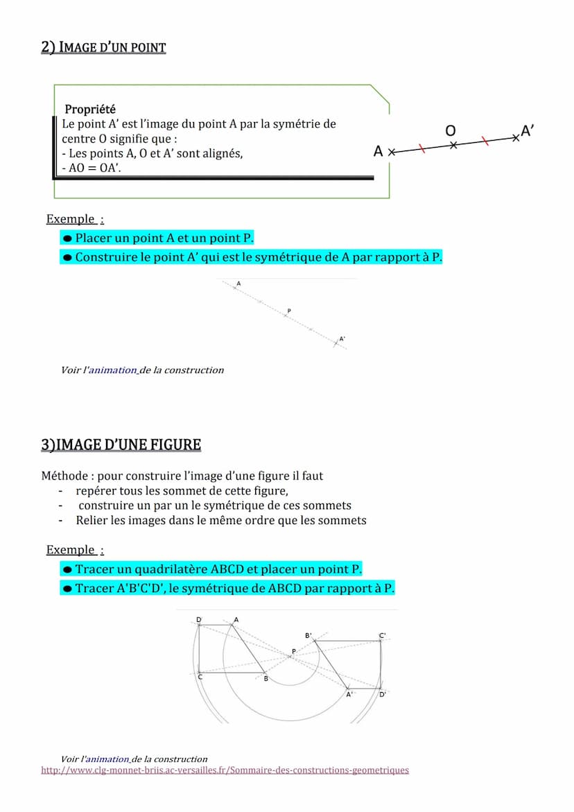 I - SYMETRIE AXIALE (RAPPELS)
Chapitre 5 - SYMÉTRIE CENTRALE
II
Le point M' est l'image du point M par la symétrie d'axe (d)
[MM'] est perpe