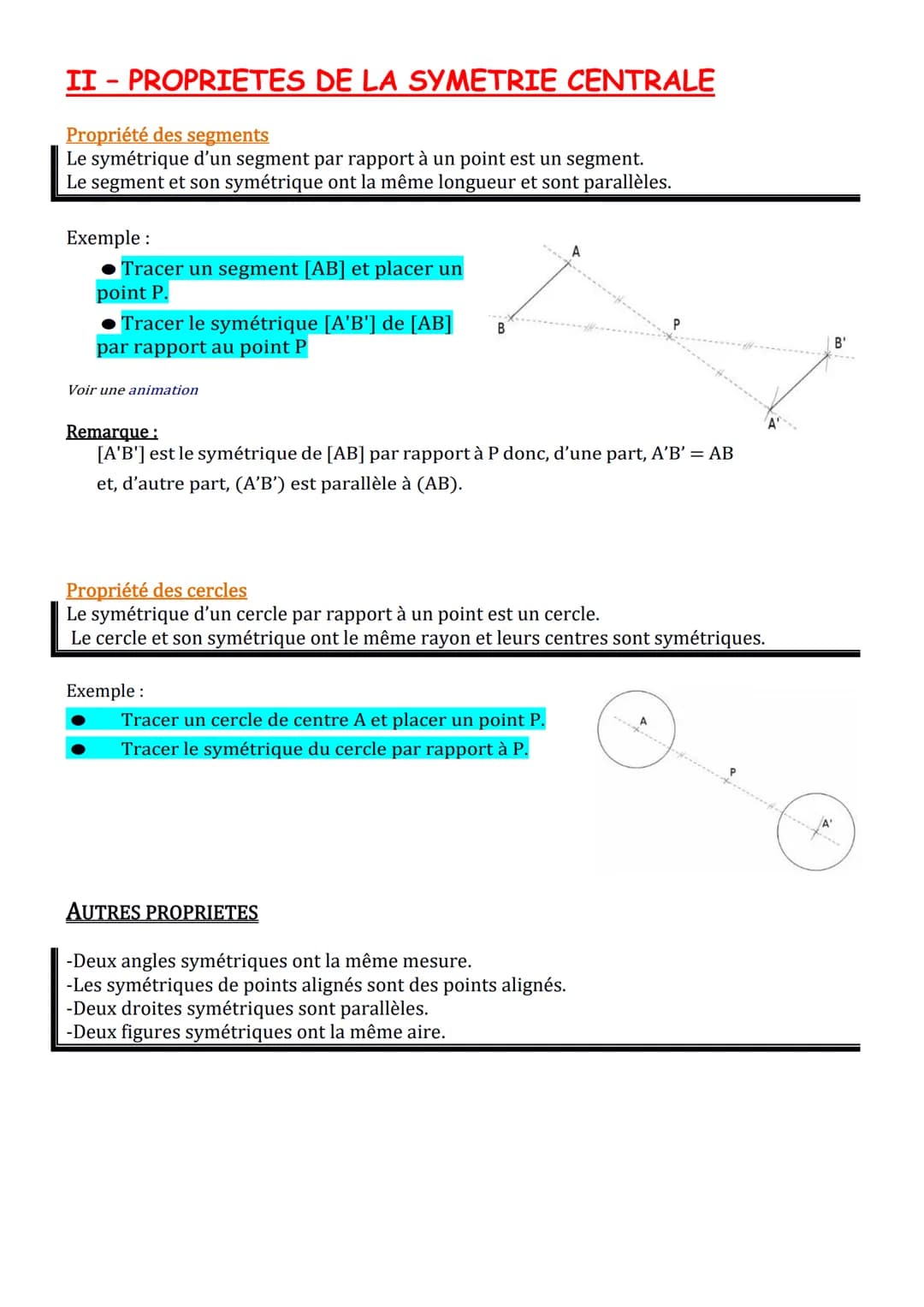 I - SYMETRIE AXIALE (RAPPELS)
Chapitre 5 - SYMÉTRIE CENTRALE
II
Le point M' est l'image du point M par la symétrie d'axe (d)
[MM'] est perpe