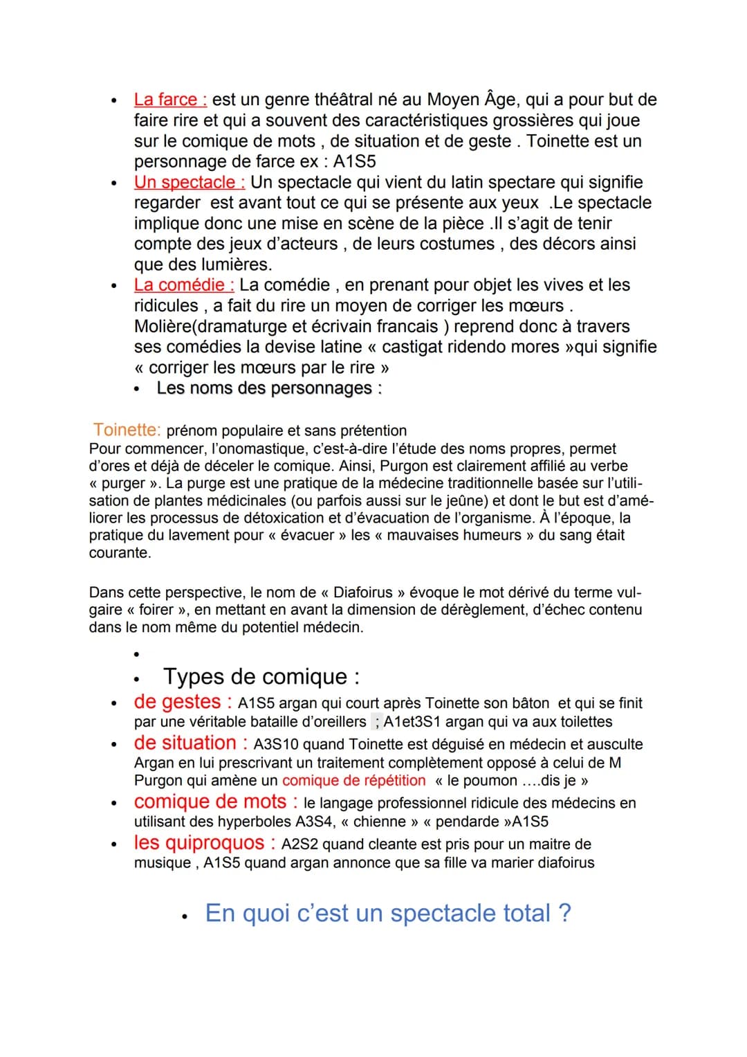 dissertation Molière
<< le poumon, le pomon vous dis-je » A3S10
<< Me voilà délivrée d'un grand fardeau .Que tu es sotte,
Toinette, de t'aff