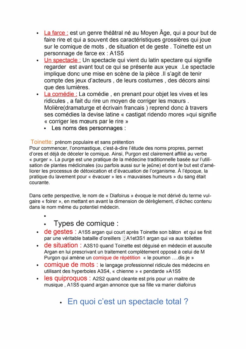 dissertation Molière
<< le poumon, le pomon vous dis-je » A3S10
<< Me voilà délivrée d'un grand fardeau .Que tu es sotte,
Toinette, de t'aff