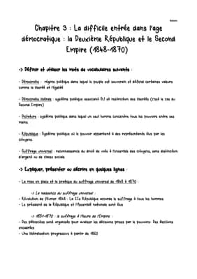 Know Fiche: Chapitre 3: La difficile entrée dans l'âge démocratique la Deuxième République et le Second Empire (1848-1870) thumbnail