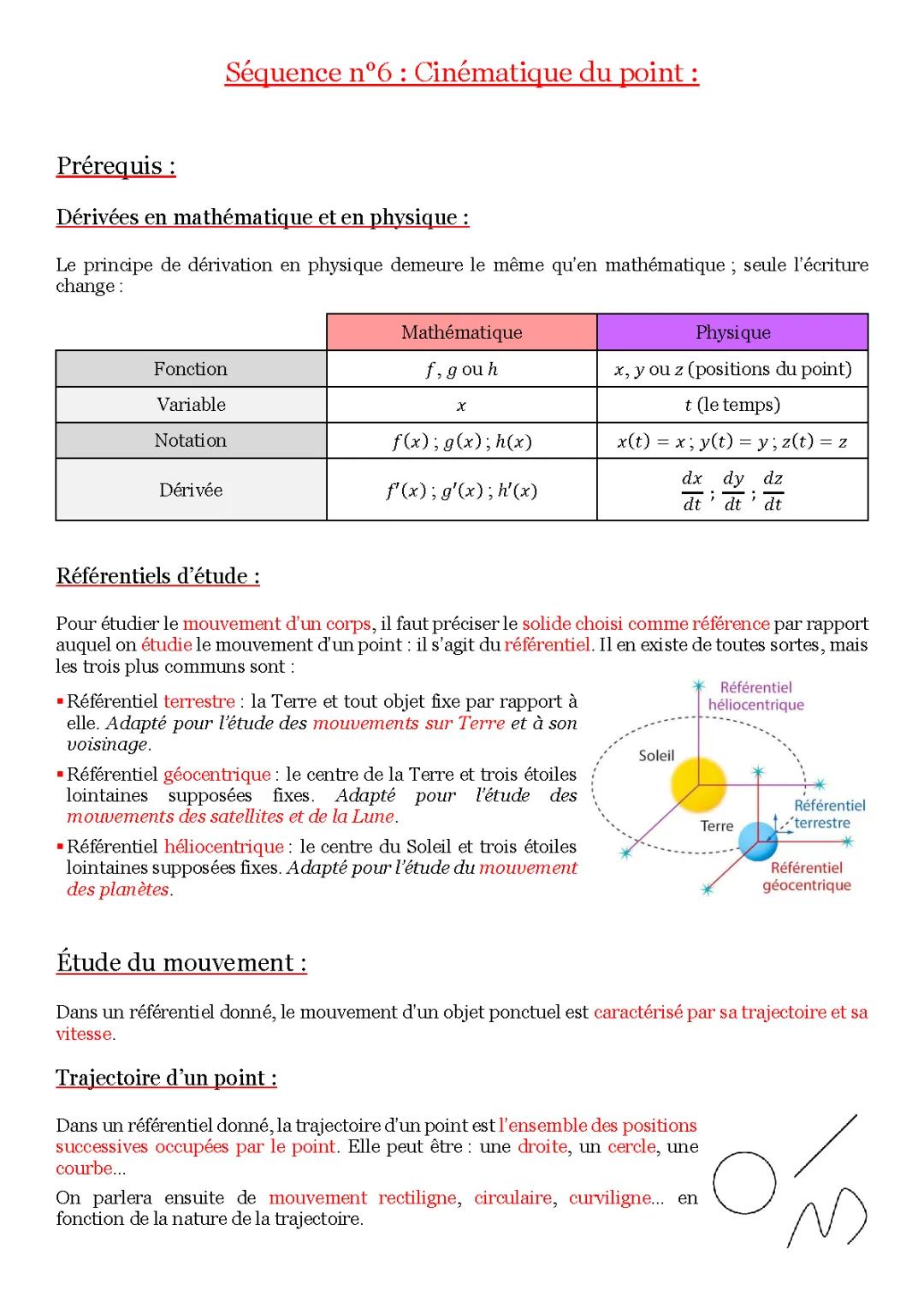 Tout sur la Cinématique du Point: Cours et Exercices corrigés PDF