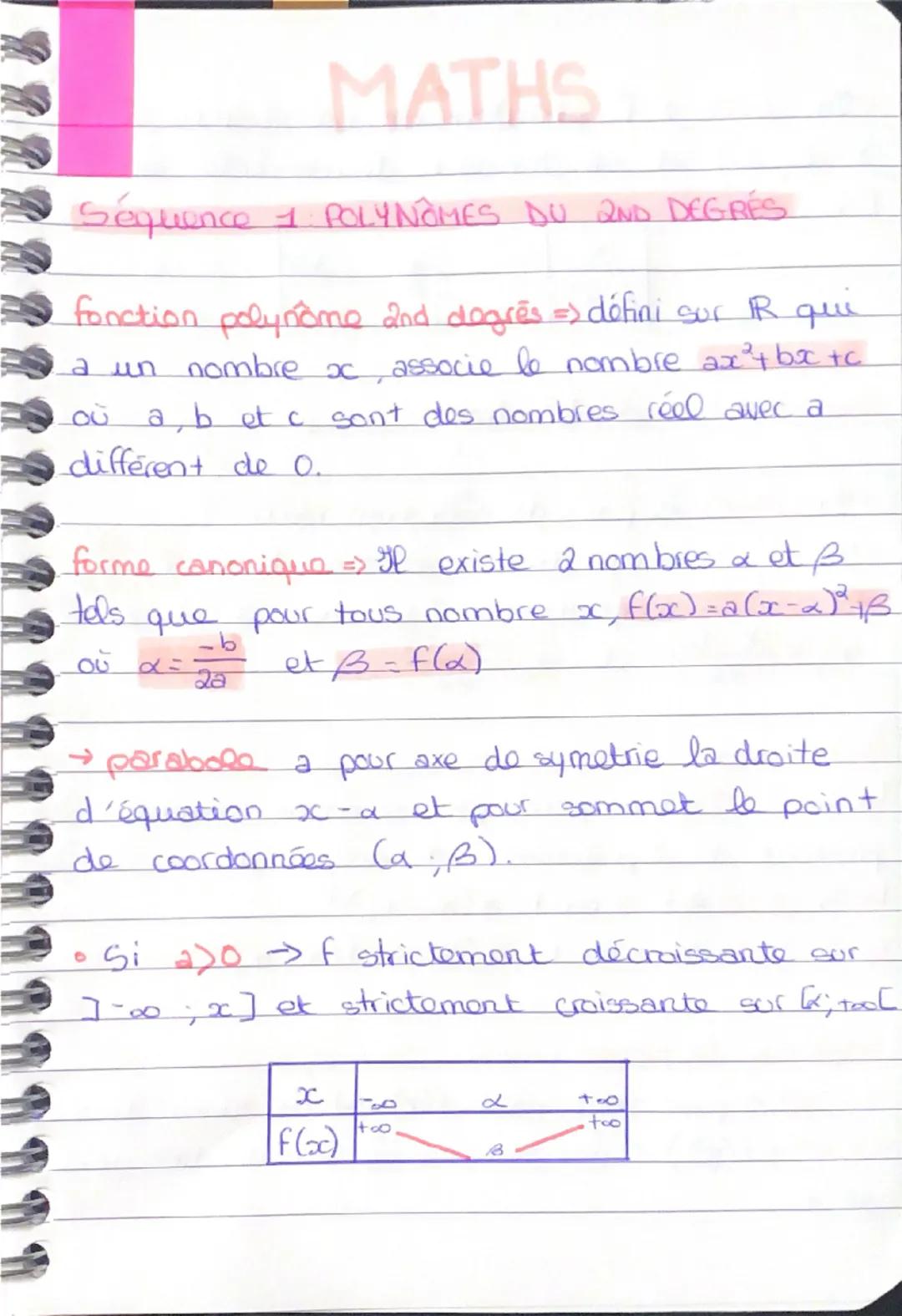 # MATHS

Séquence 1 POLYNOMES DU 2ND DEGRÉS

fonction polynome and dagrēs => défini sur R qui
a un nombre ox, associe le nombre $ax²+ bx +c$