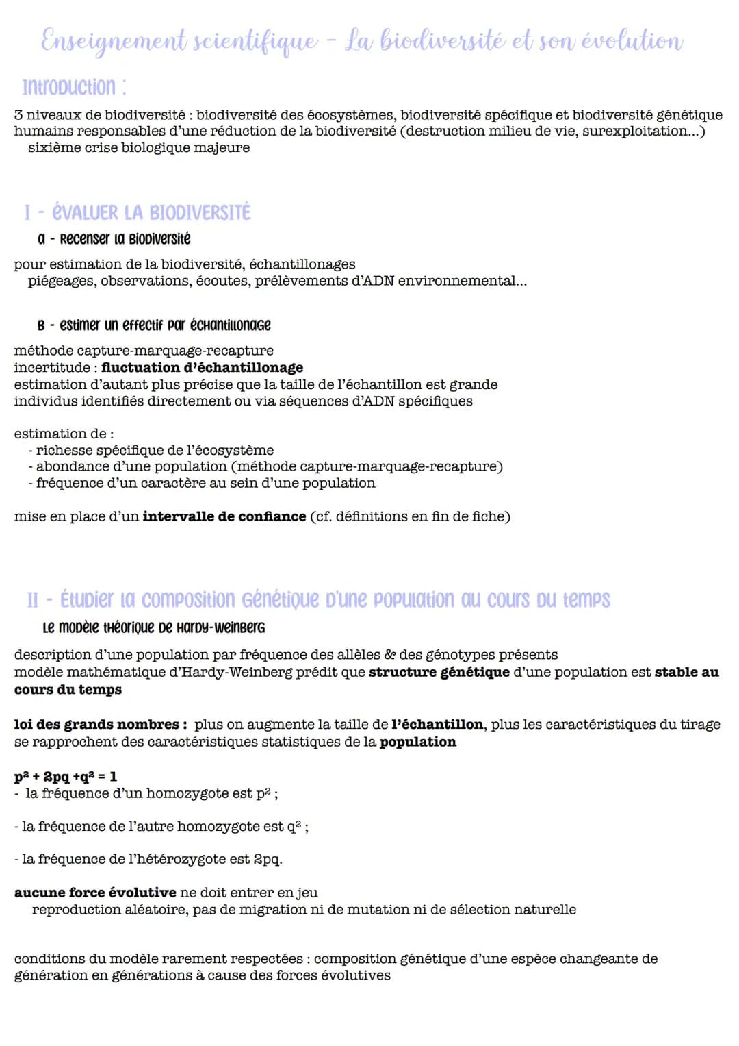 Enseignement scientifique - La biodiversité et son évolution
Introduction:
3 niveaux de biodiversité : biodiversité des écosystèmes, biodive