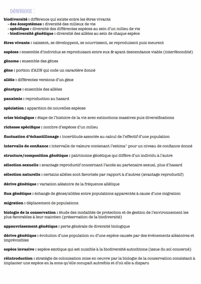 Enseignement scientifique - La biodiversité et son évolution
Introduction:
3 niveaux de biodiversité : biodiversité des écosystèmes, biodive