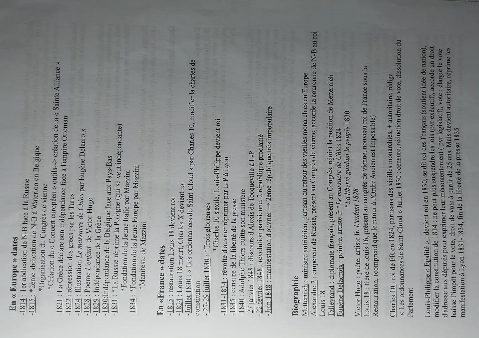 En << Europe » dates
-1814 ler abdication de N-B face à la Russie
-1815: *2ème abdication de N-B à Waterloo en Belgique
*Organisation du Con