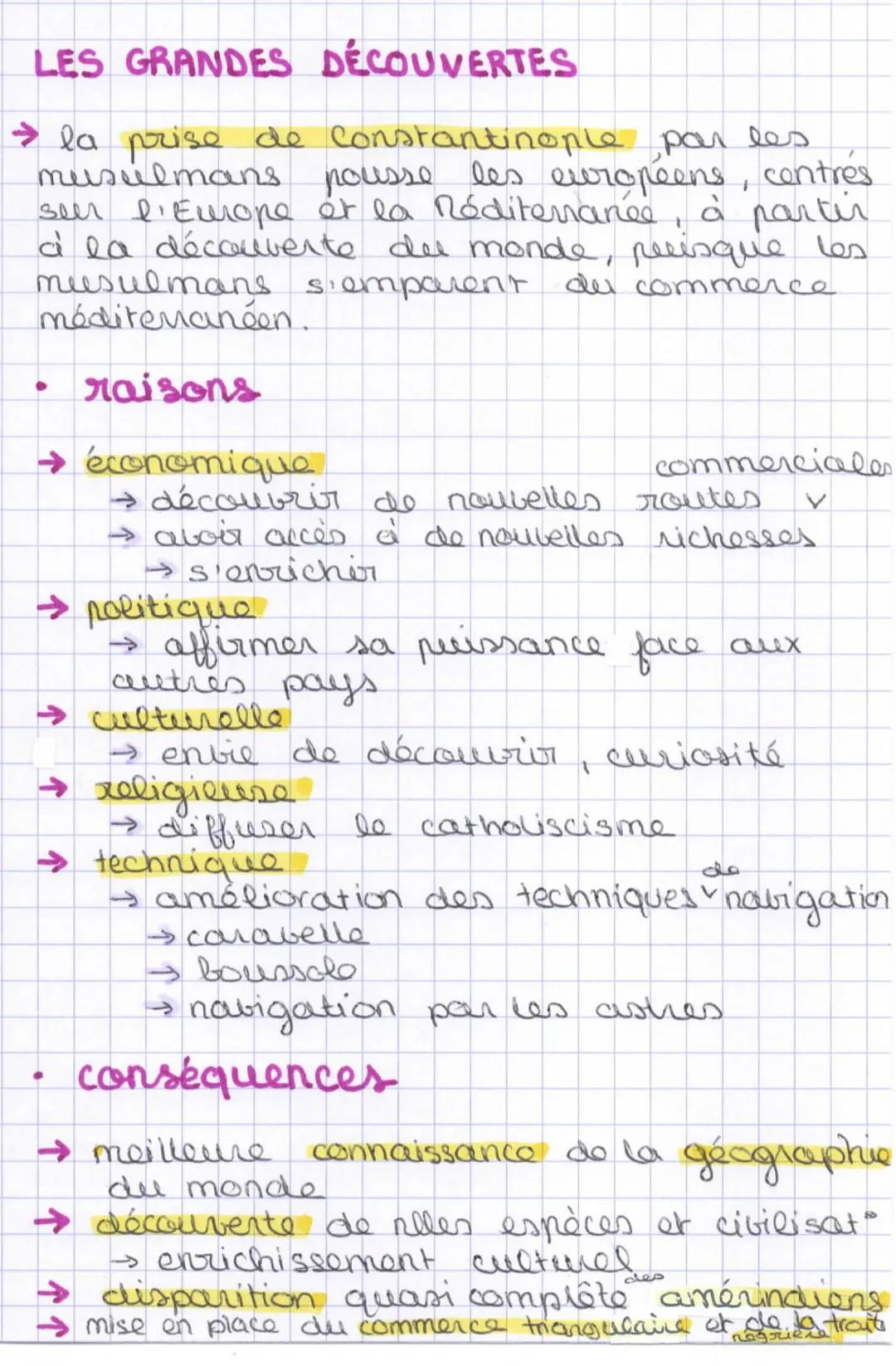 histoire
dates
I''ouverture atlantique
→ les conséquences de la
du "Nouveau Monde"
découverte
H3
seconde moitié du Xues ouverture
atlantique