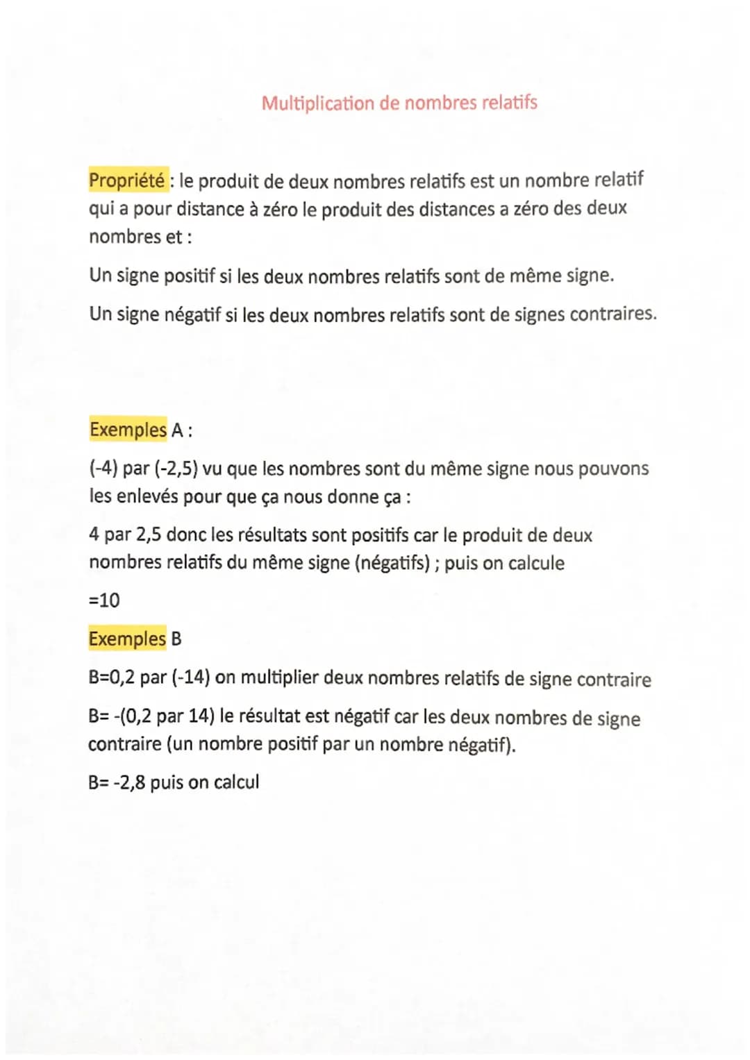 Multiplication de nombres relatifs 