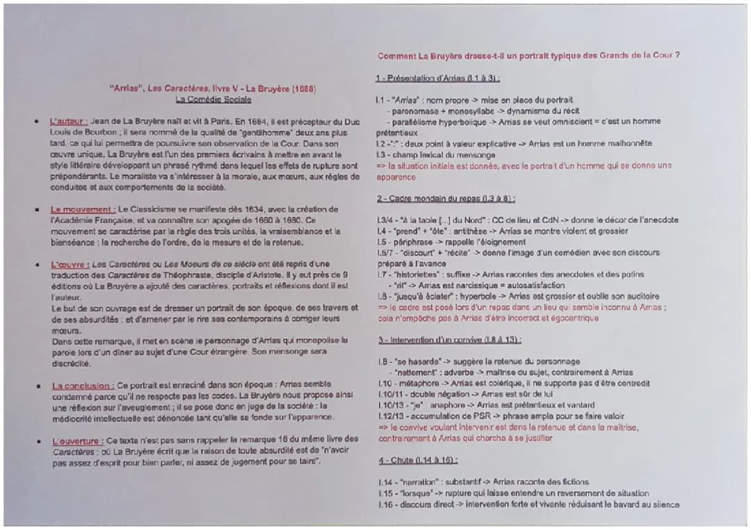 Explication Linéaire - "Arrias" des Caractères de La Bruyère 
