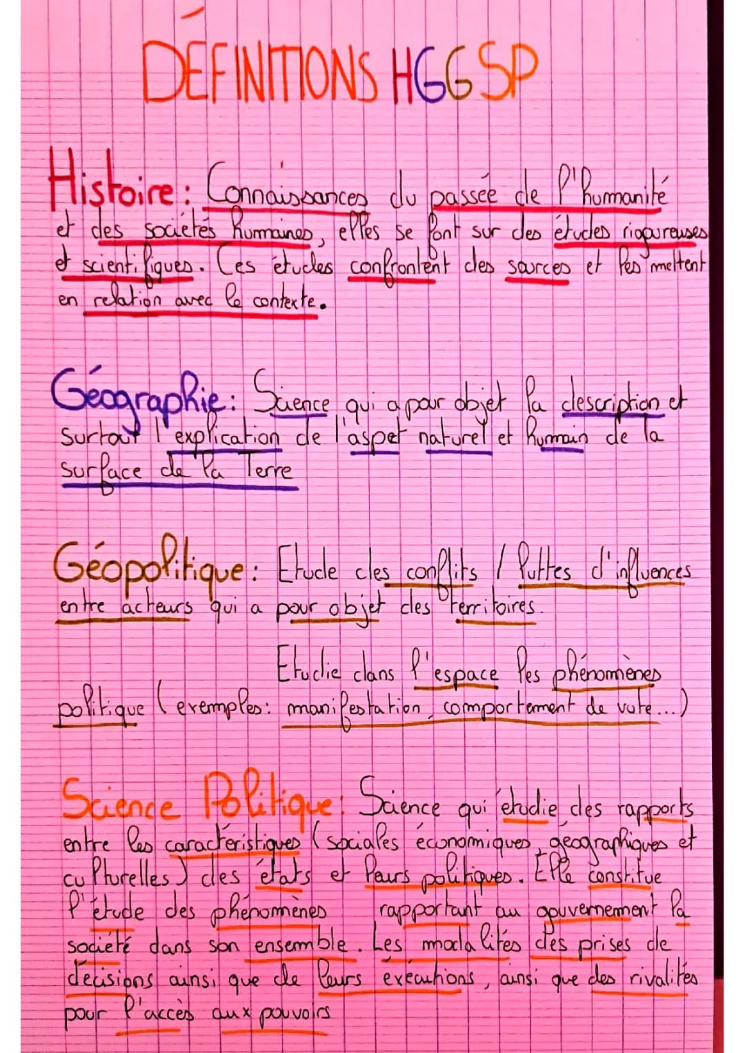 Définitions HGGSP: Histoire-Géo, Géopolitique, Science Politique pour 1re Spécialité