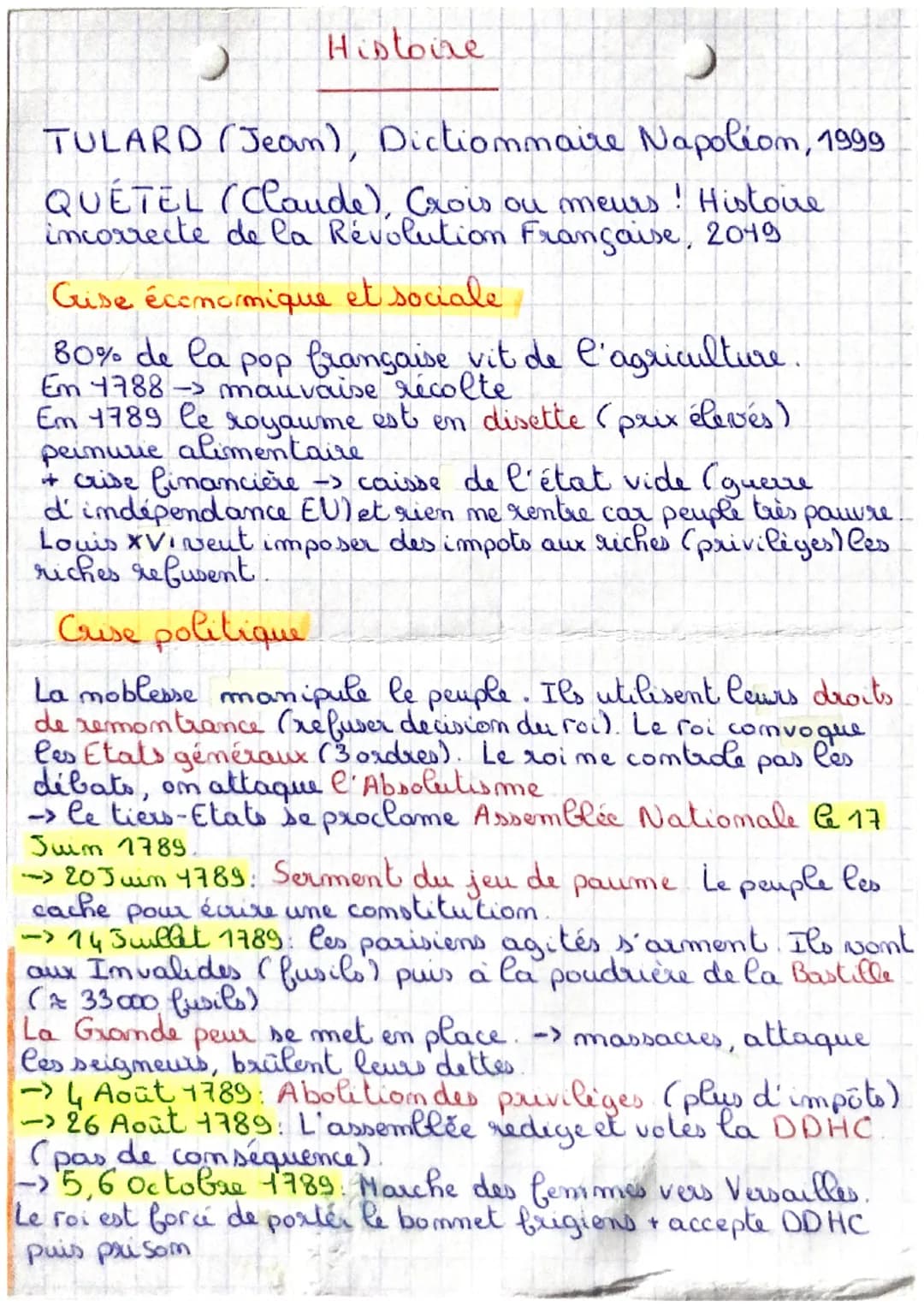 2
Histoire
TULARD (Jean), Dictionnaire Napolion, 1999
QUÉTEL (Claude), Crois ou meurs! Histoire
incorrecte de la Révolution Française, 2019
