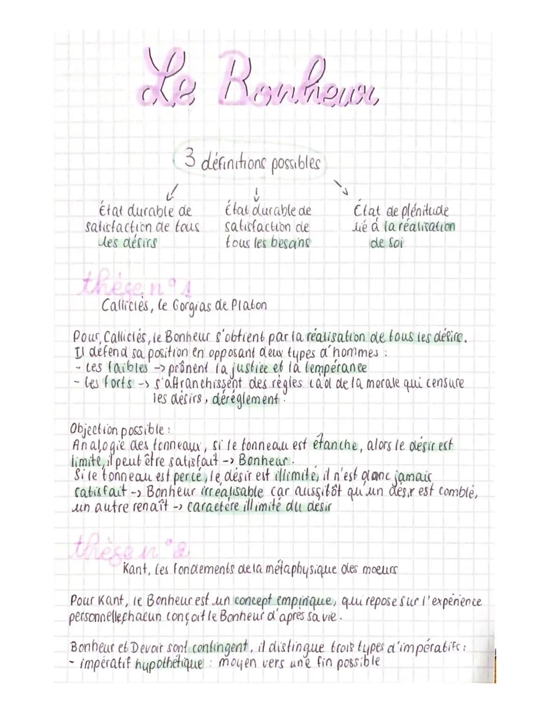 Le Bonheur
3 définitions possibles
✓
état durable de
satisfaction de tous
les désirs
theseng
↓
état durable de
satisfaction de
tous les beso