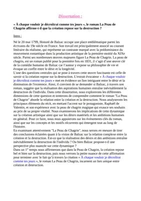 Know Dissertation roman, La peau de Chagrin, d'Honoré de Balzac, énergie création, destruction  thumbnail
