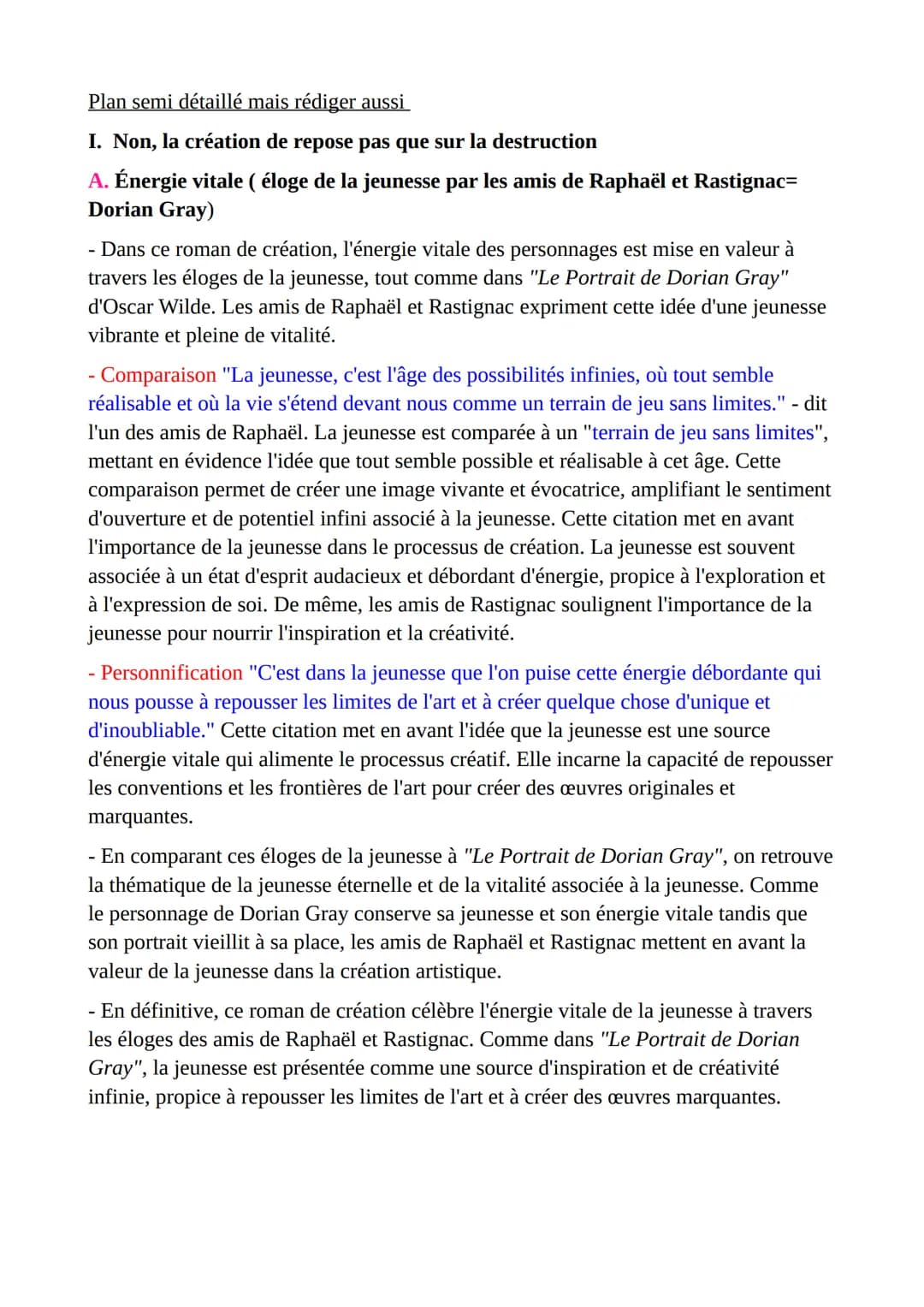 Dissertation :
« À chaque vouloir je décroîtrai comme tes jours », le roman La Peau de
Chagrin affirme-t-il que la création repose sur la de