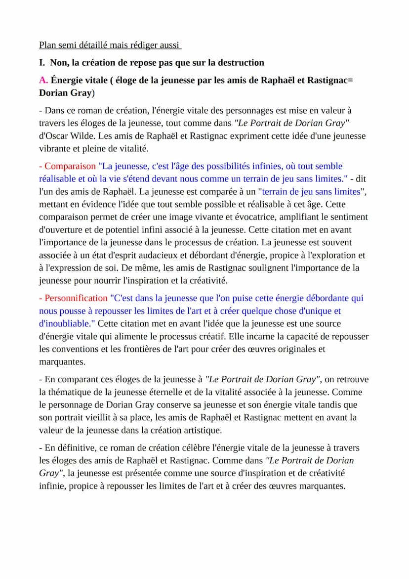 Dissertation :
« À chaque vouloir je décroîtrai comme tes jours », le roman La Peau de
Chagrin affirme-t-il que la création repose sur la de