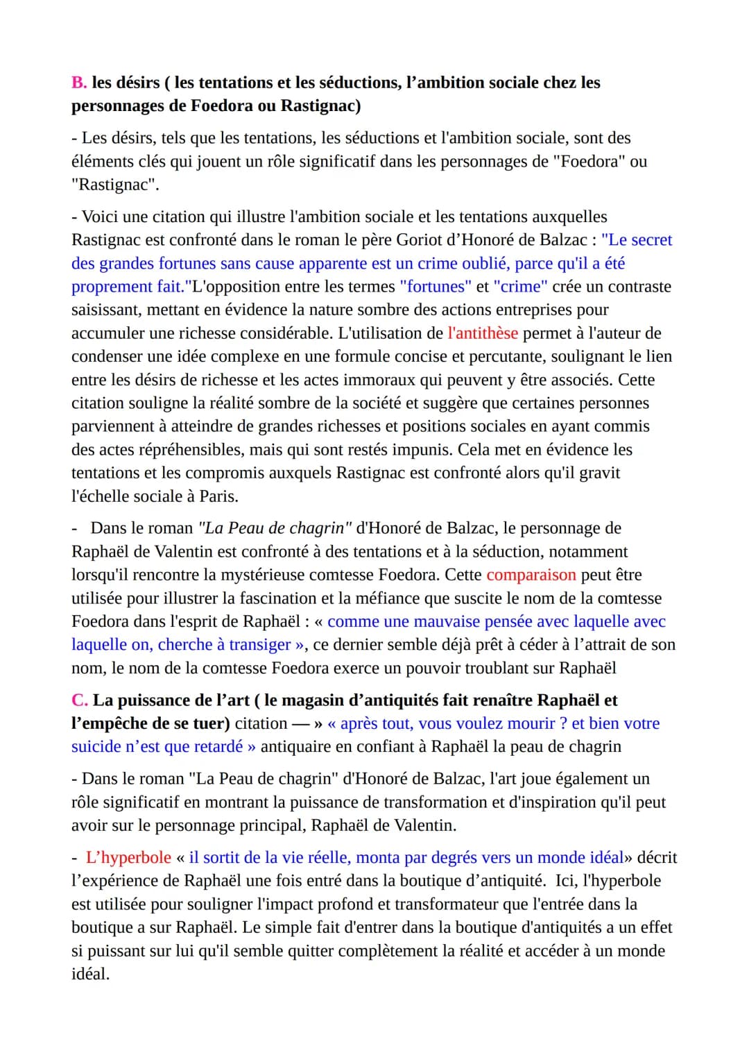 Dissertation :
« À chaque vouloir je décroîtrai comme tes jours », le roman La Peau de
Chagrin affirme-t-il que la création repose sur la de