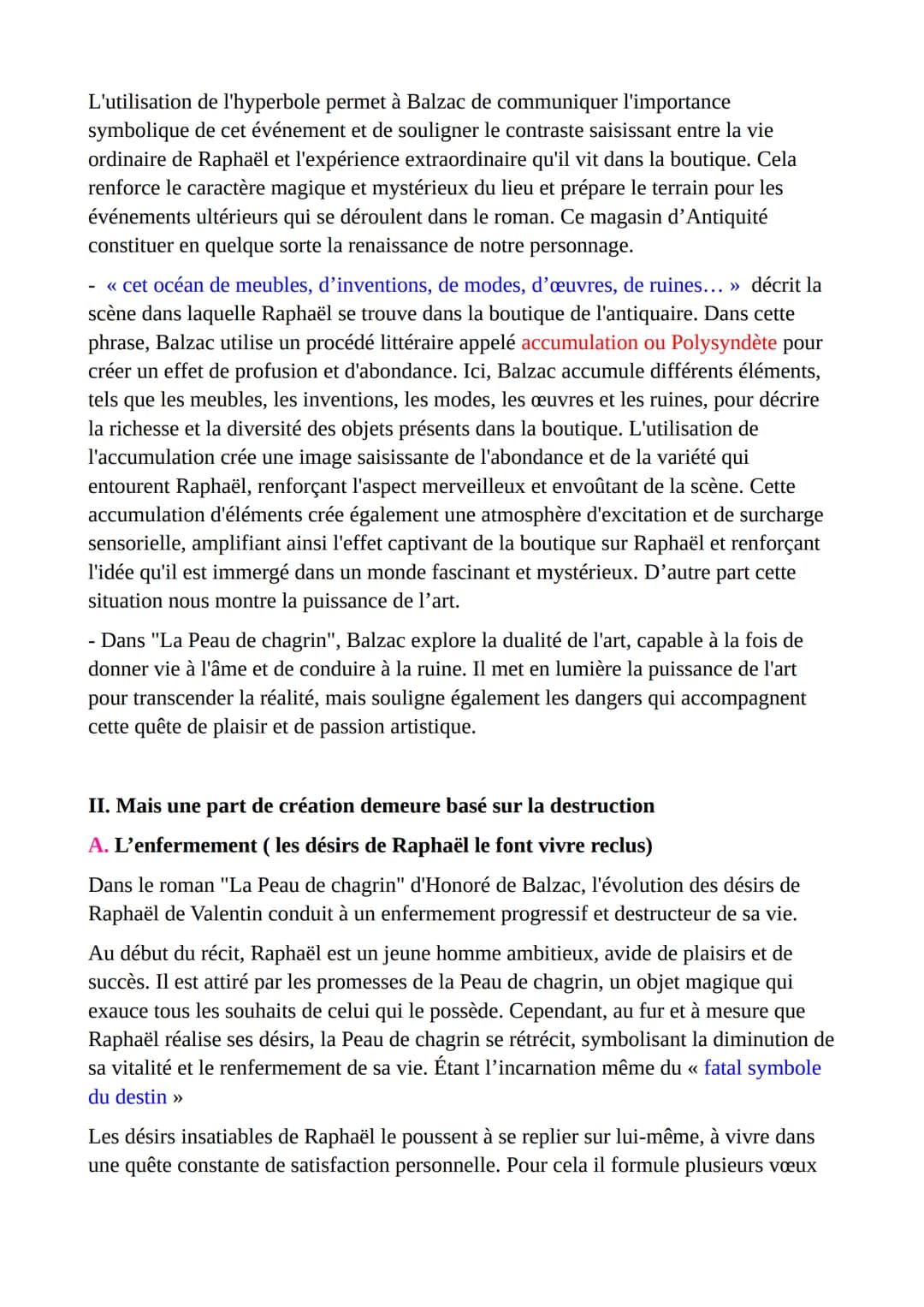 Dissertation :
« À chaque vouloir je décroîtrai comme tes jours », le roman La Peau de
Chagrin affirme-t-il que la création repose sur la de