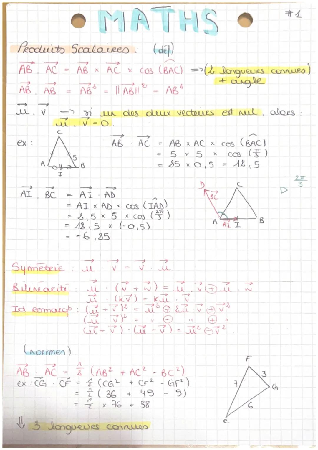 #1
• MATHS
Produits Scalaires. (del)
$
\overrightarrow{AB}. \overrightarrow{AC} = \overrightarrow{AB} x \overrightarrow{AC} x cos (BAC) => (