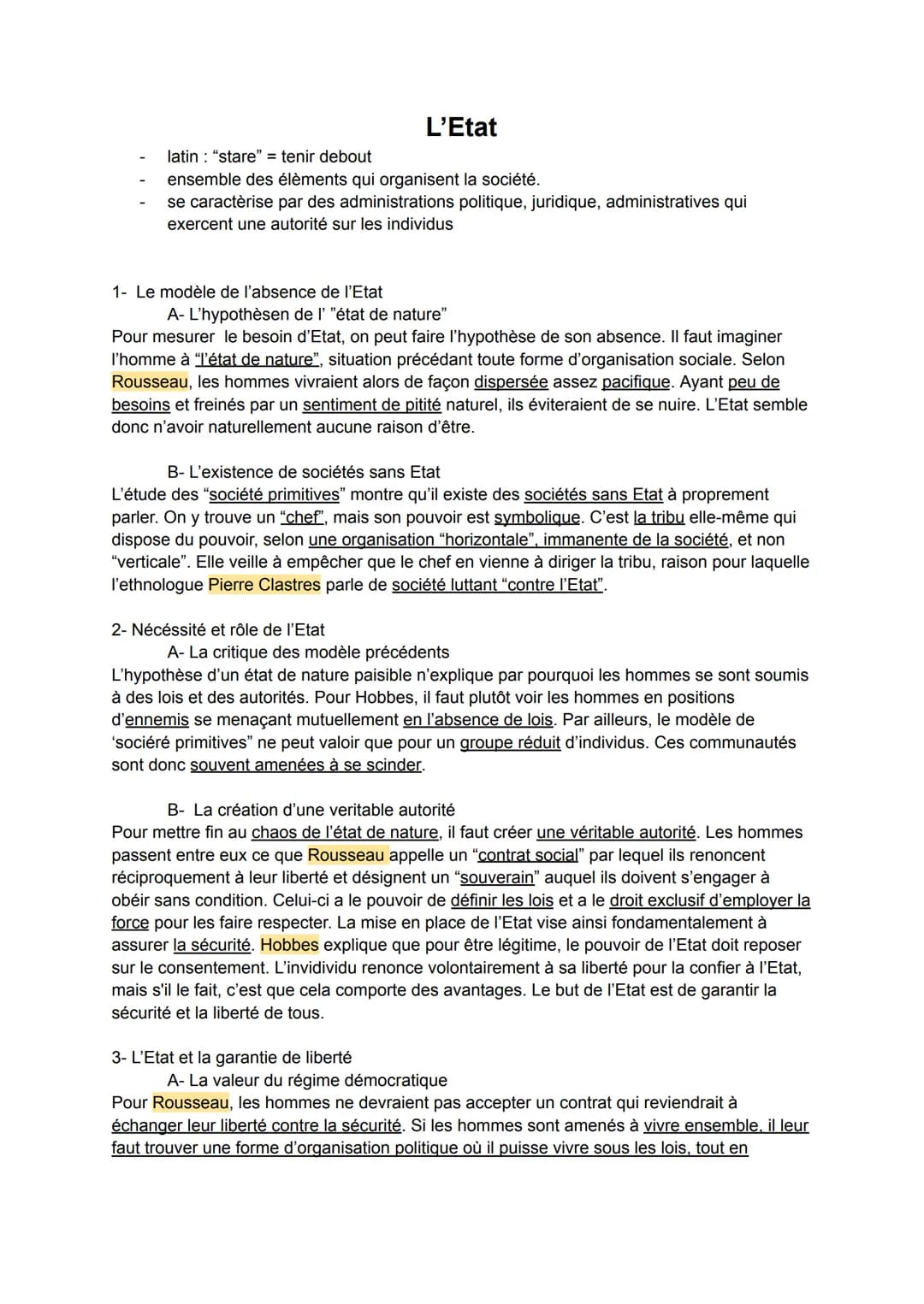 L'Etat
latin "stare" = tenir debout
ensemble des éléments qui organisent la société.
se caractérise par des administrations politique, jurid